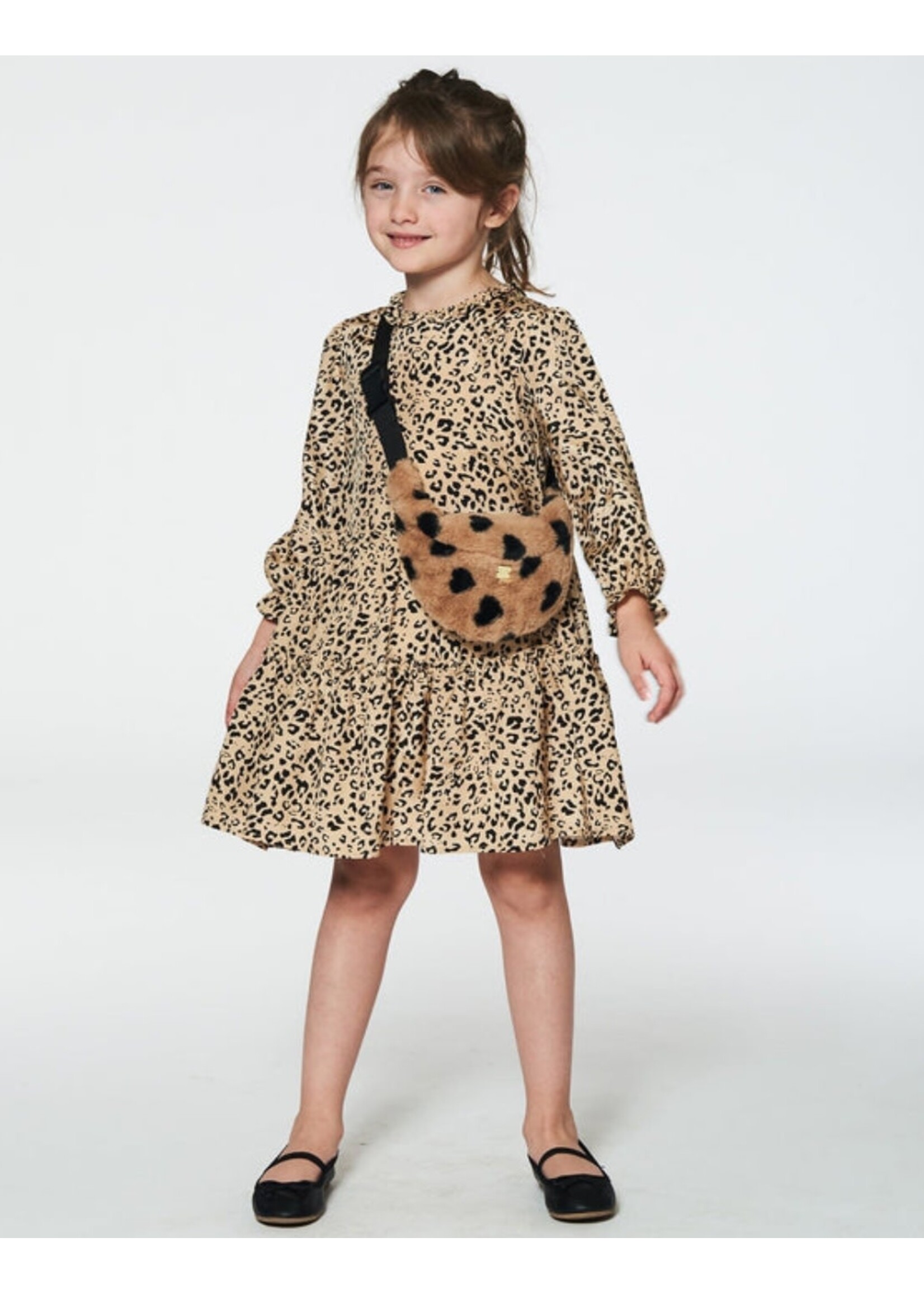 Deux Par Deux Deux Par Deux, Long Sleeve Viscose Dress With Frill || Leopard Print