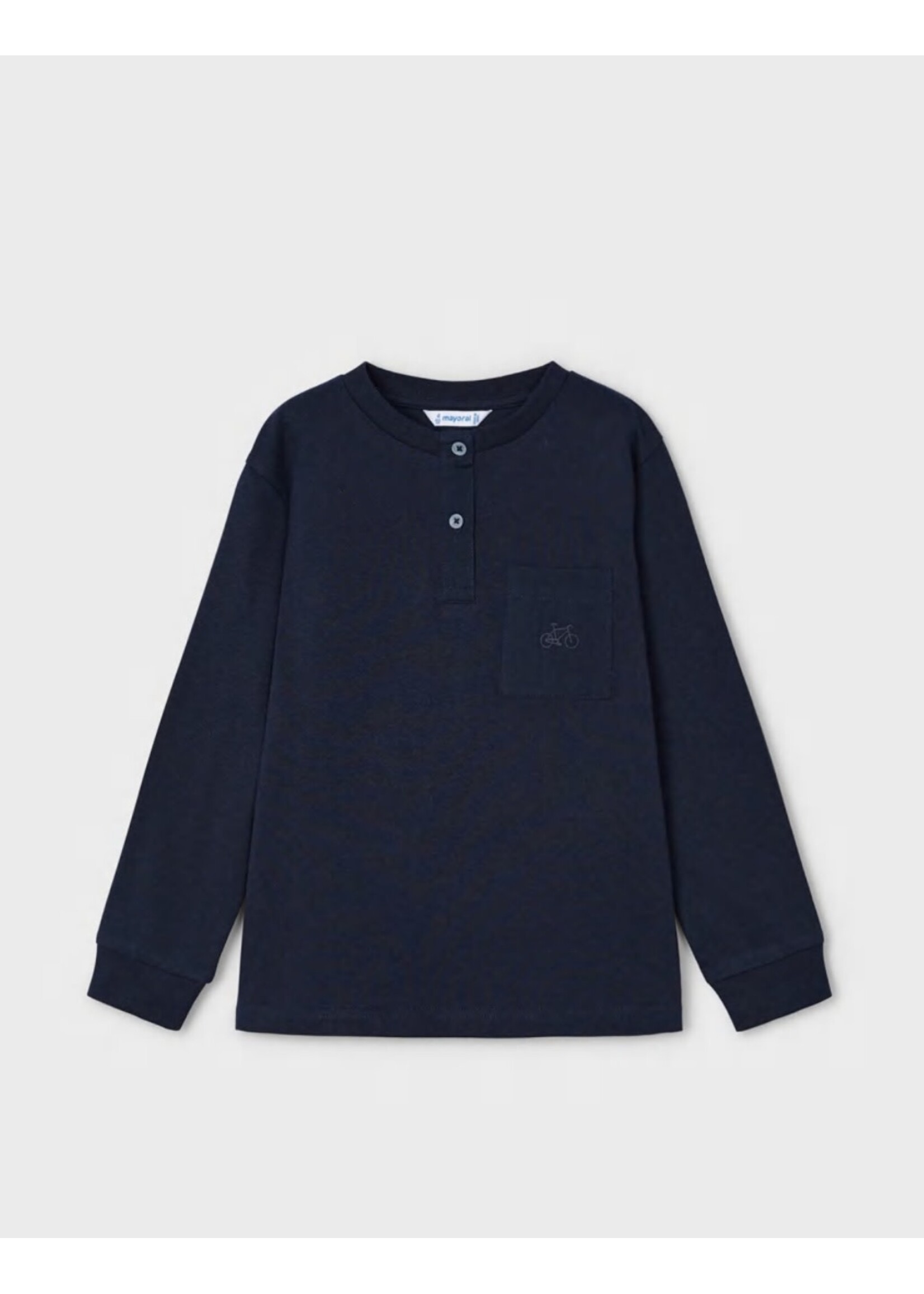 Mayoral Mayoral, Boy Button Neck Long Sleeve T-Shirt || Navy Blue