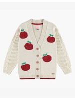 Souris Mini Souris Mini, Red Apple Long Knit Cardigan || Beige