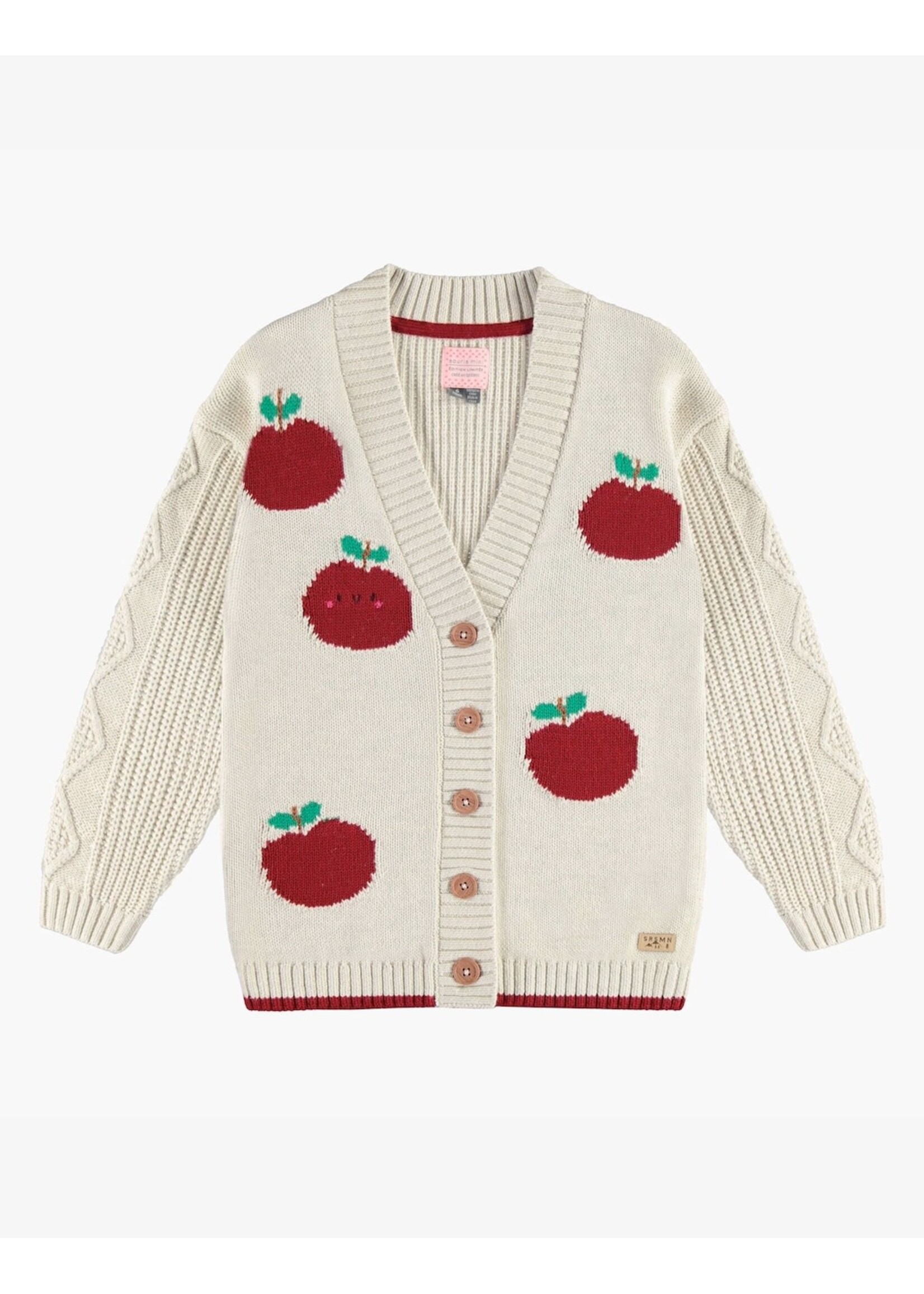 Souris Mini Souris Mini, Red Apple Long Knit Cardigan || Beige