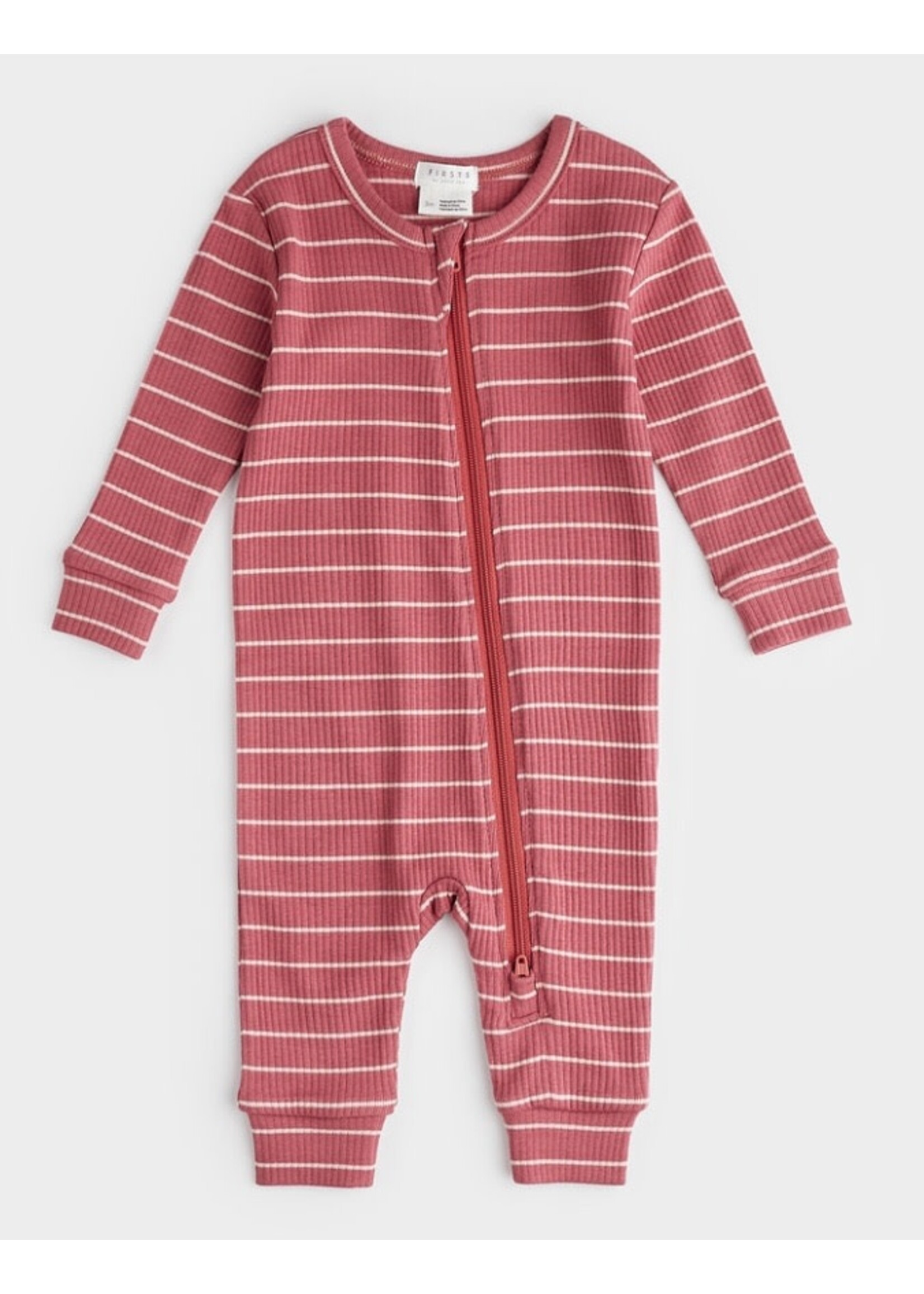 Petit Lem Petit Lem,  Striped Modal Rib Sleeper || Raspberry