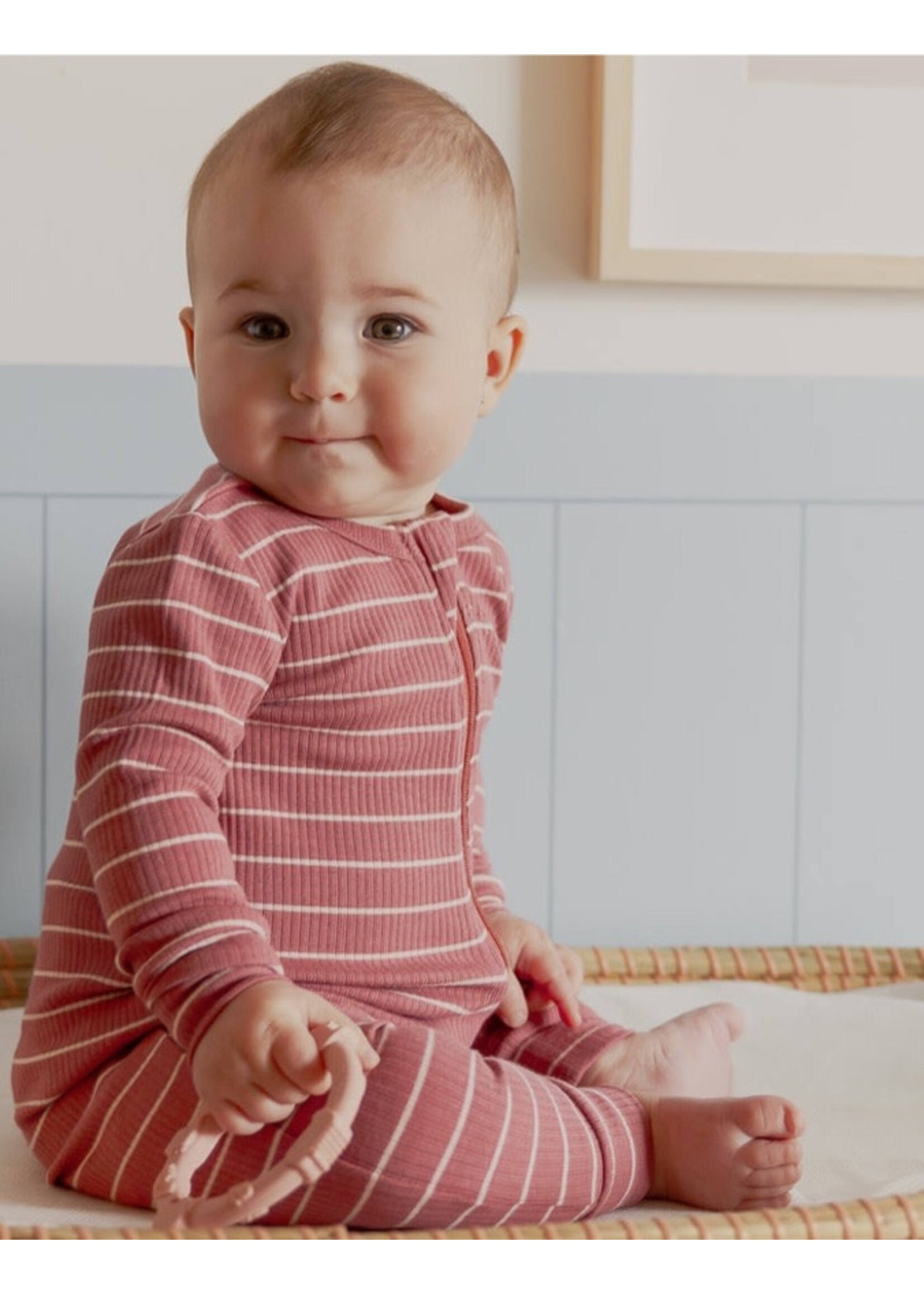 Petit Lem Petit Lem,  Striped Modal Rib Sleeper || Raspberry