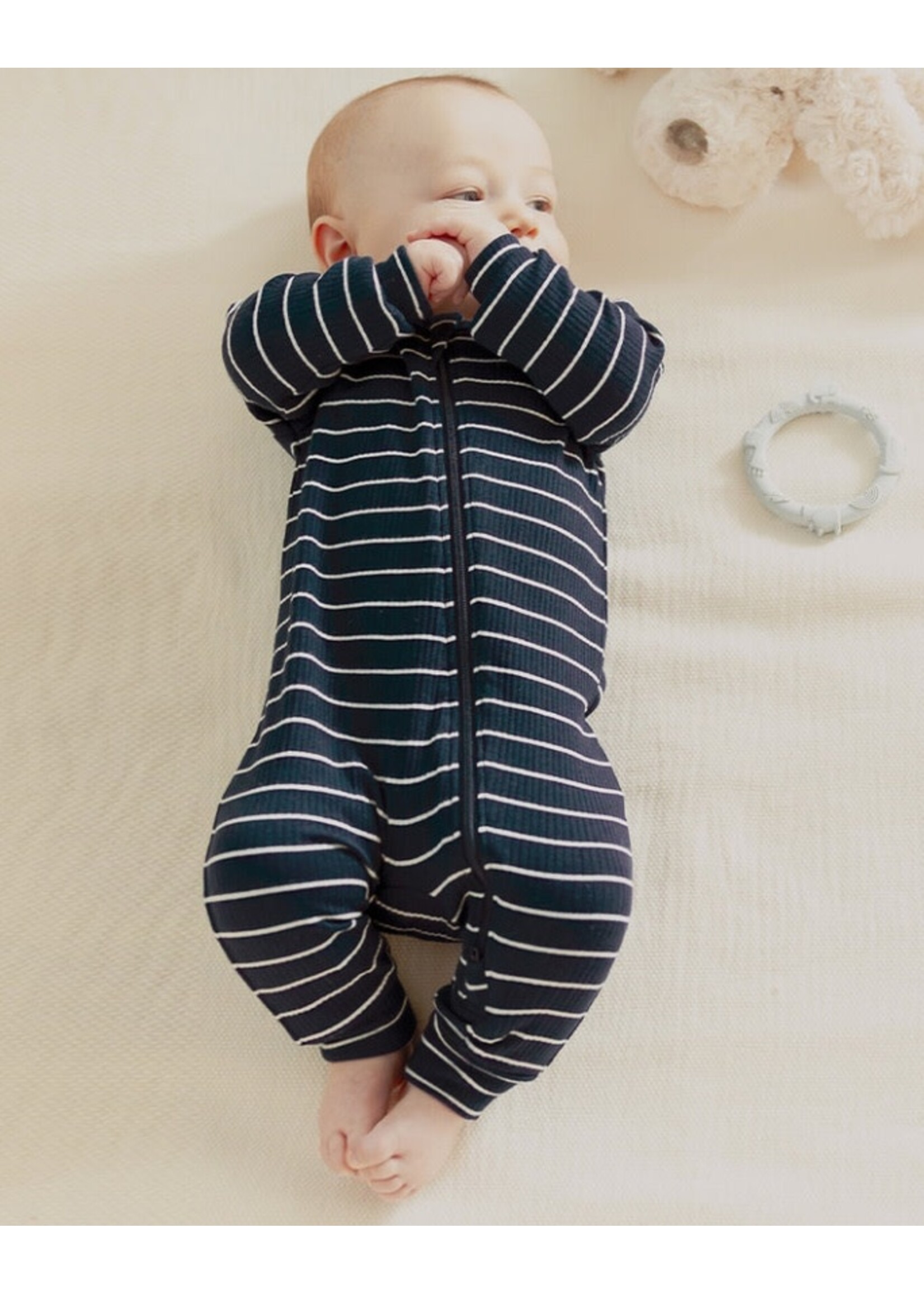 Petit Lem Petit Lem, Striped Modal Rib Sleeper || Dress Blues