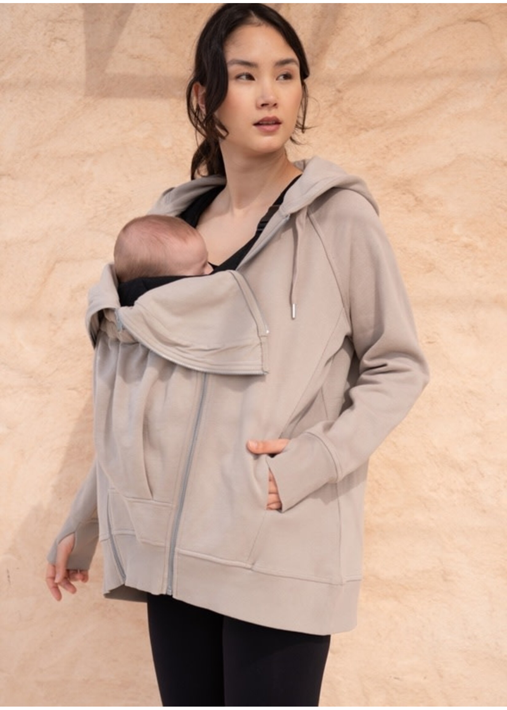 Seraphine Seraphine, Jetta | 3 In 1 Relaxed Fit Maternity / Baby Wearing Hoodie || Taupe