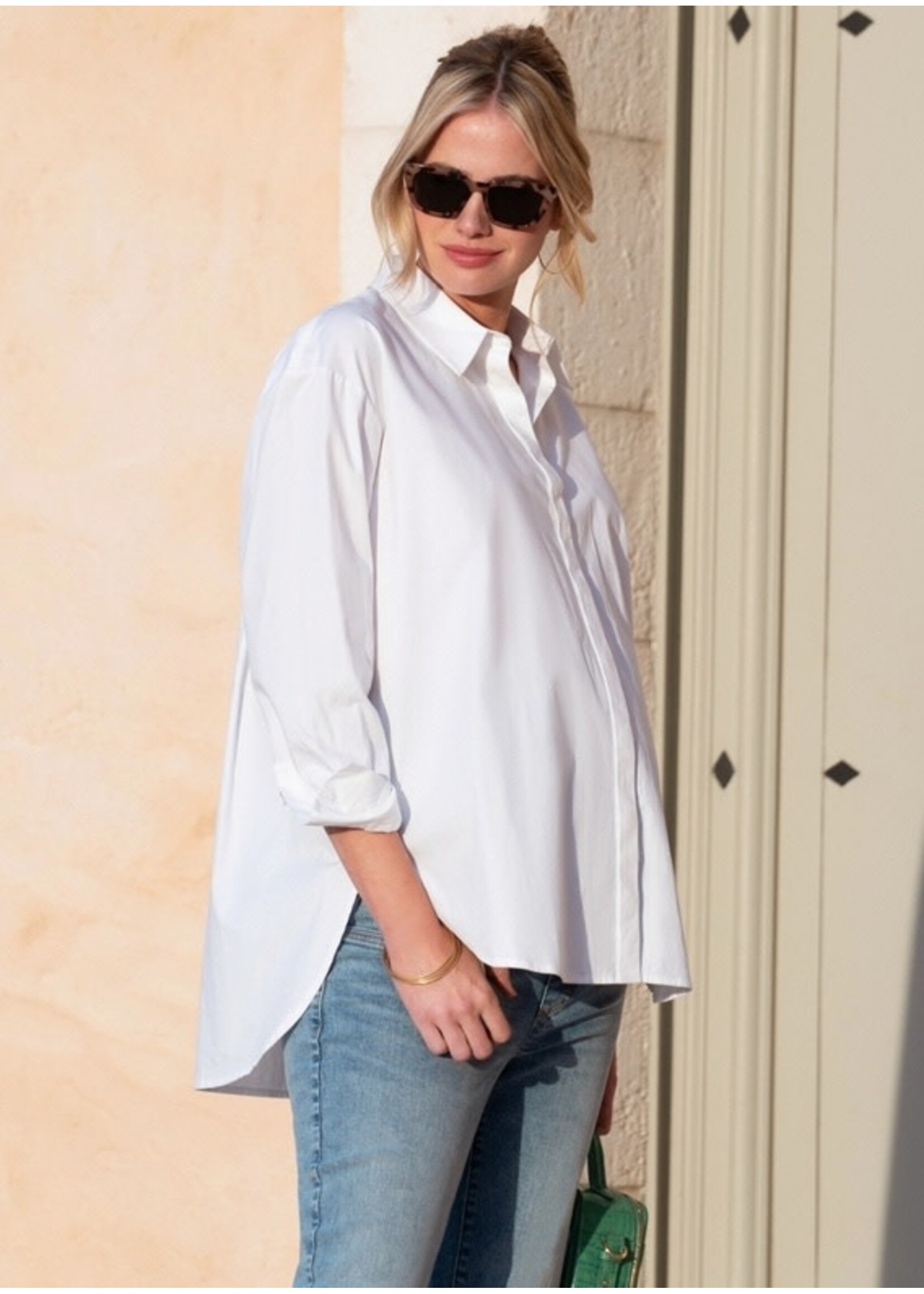 Seraphine Seraphine, Marella Cotton Curved Hem Maternity Shirt || White