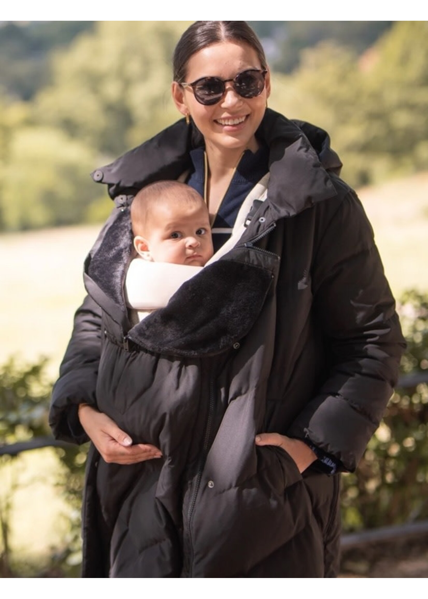 Seraphine Seraphine, Adena Long Maternity & Babywearing Puffer Coat || Black