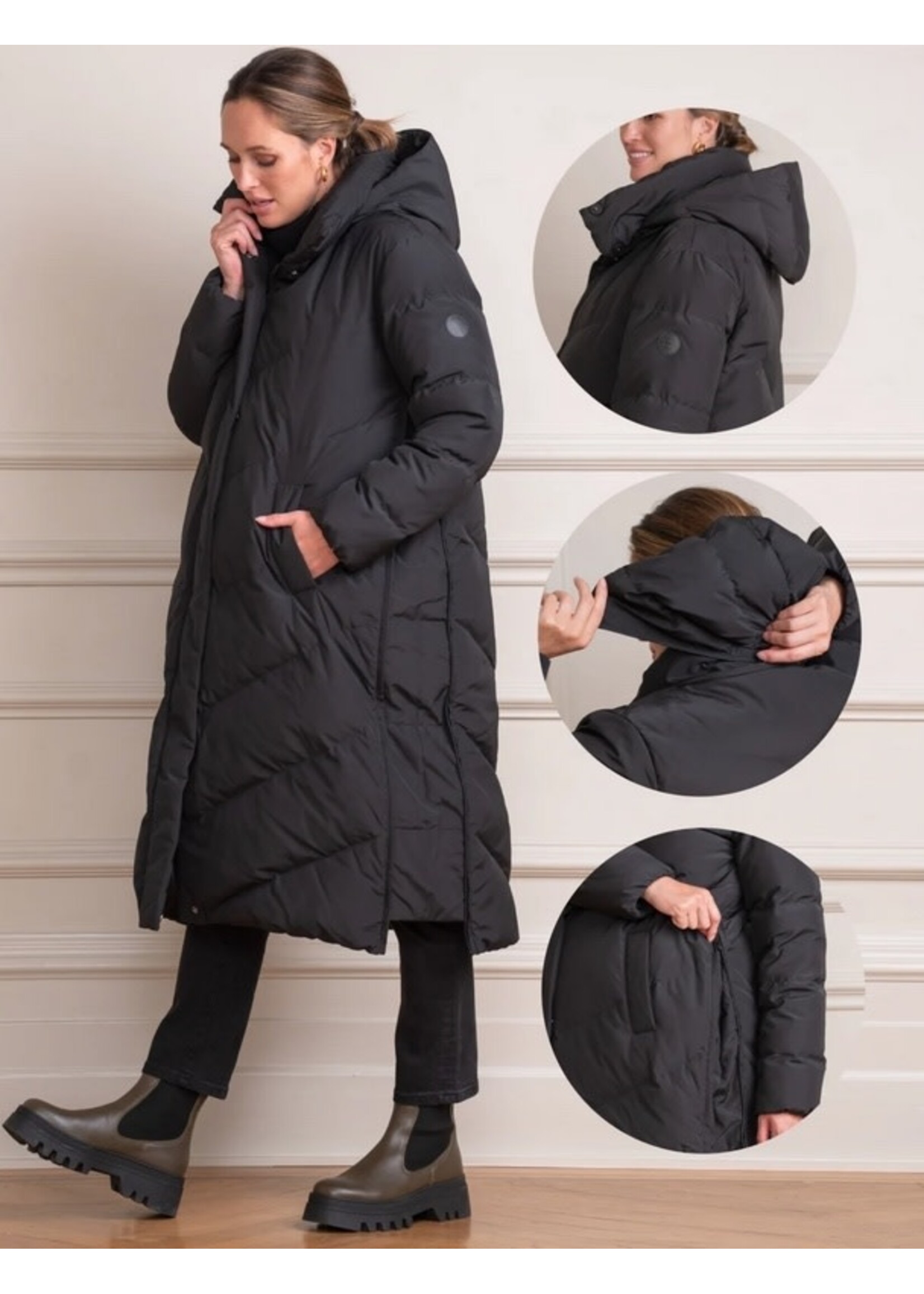 Seraphine Seraphine, Adena Long Maternity & Babywearing Puffer Coat || Black