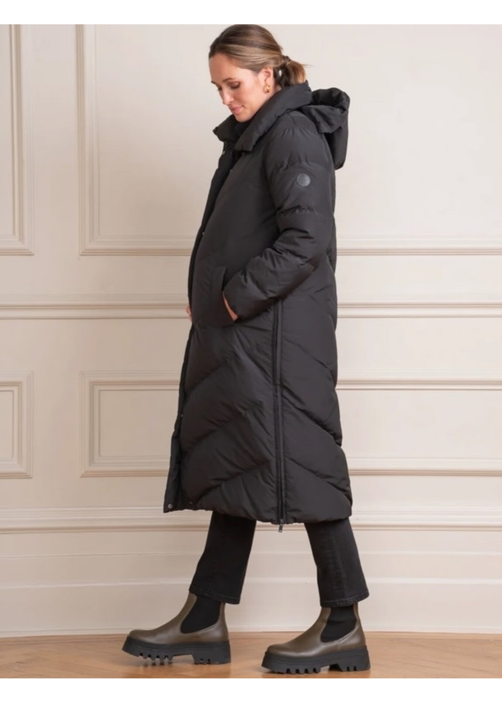Seraphine Seraphine, Adena Long Maternity & Babywearing Puffer Coat || Black
