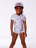 Deux Par Deux Deux Par Deux, Short Sleeve Frill One-Piece Swimsuit || Floral Print