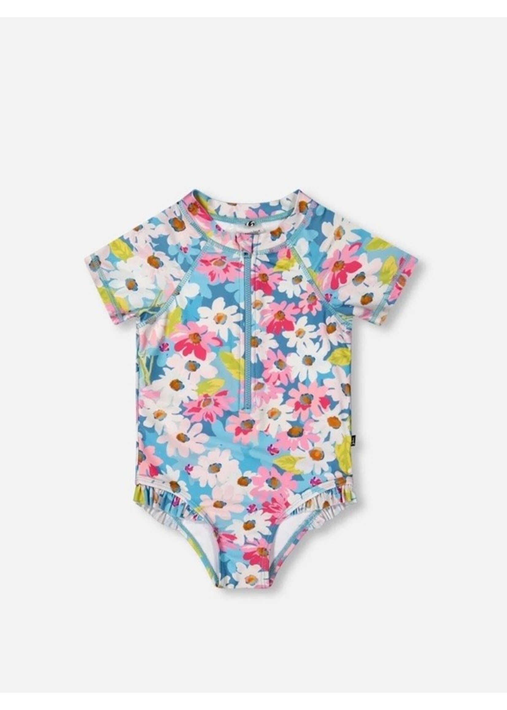 Deux Par Deux Deux Par Deux, Short Sleeve Frill One-Piece Swimsuit || Floral Print