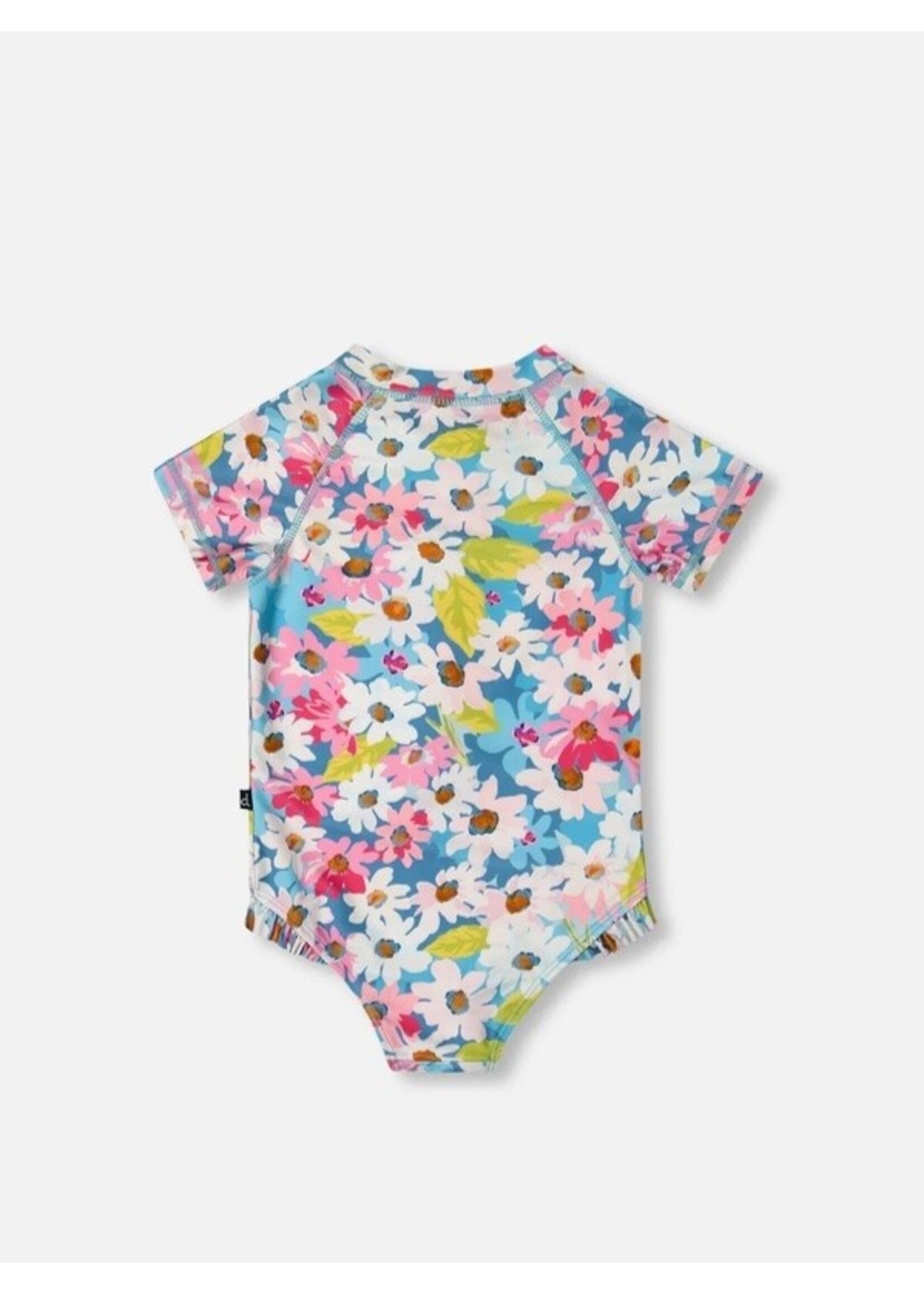 Deux Par Deux Deux Par Deux, Short Sleeve Frill One-Piece Swimsuit || Floral Print