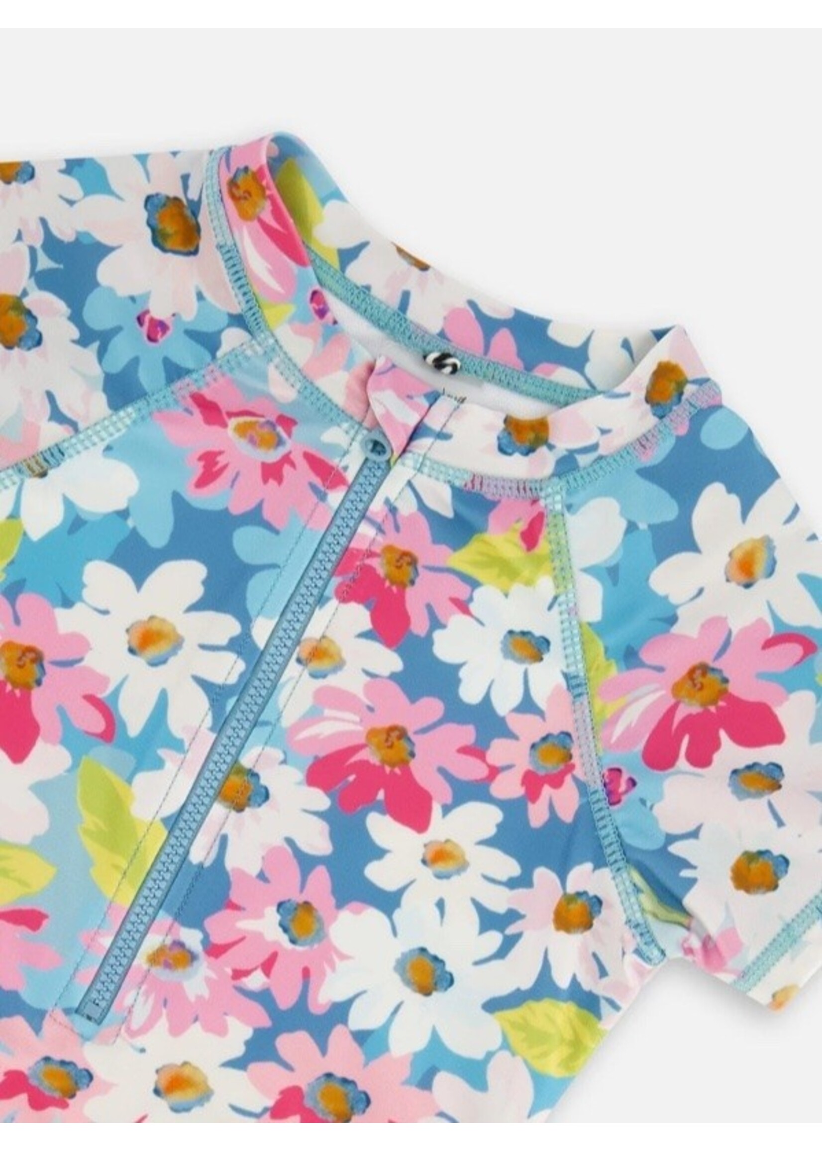 Deux Par Deux Deux Par Deux, Short Sleeve Frill One-Piece Swimsuit || Floral Print
