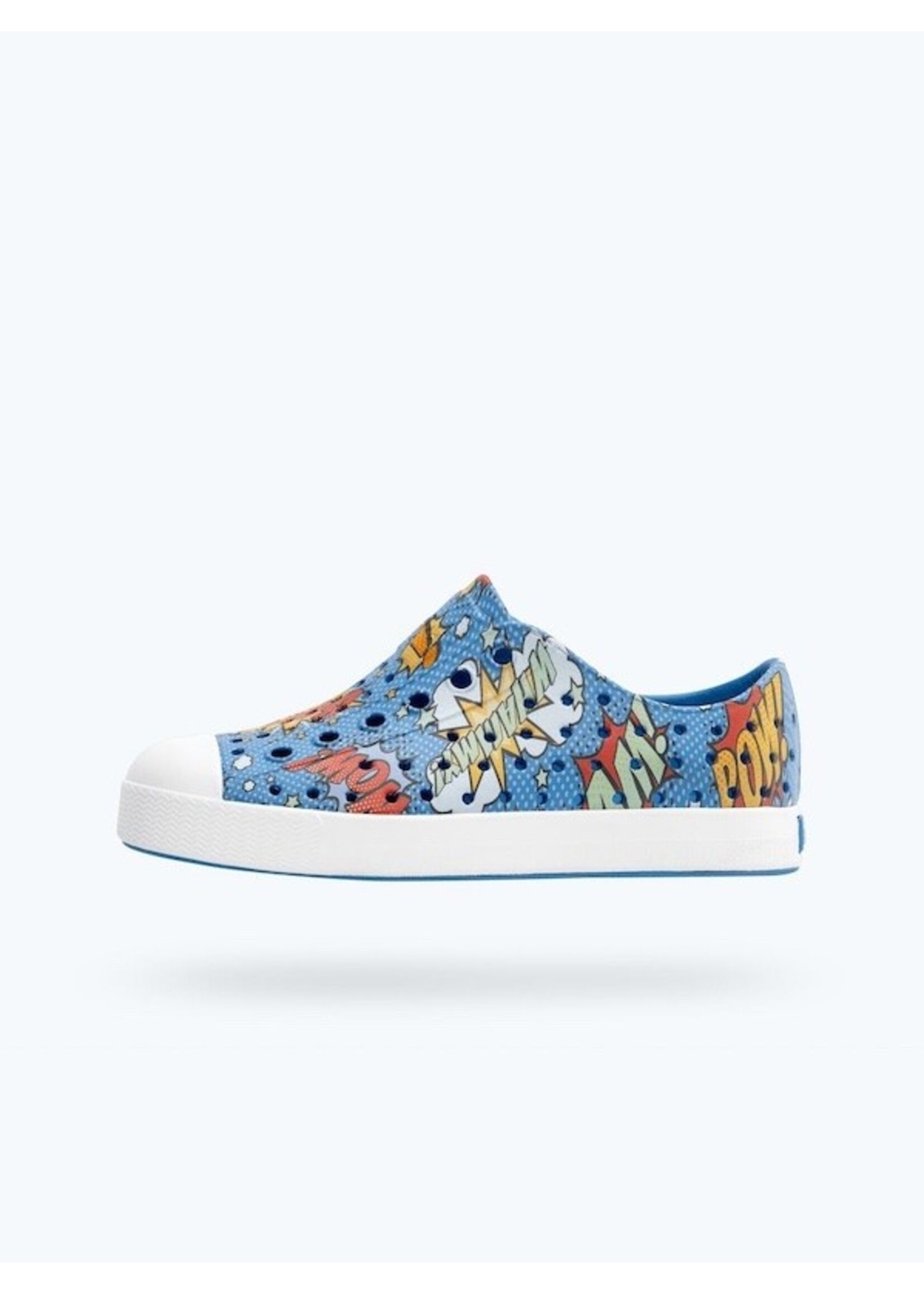 Native Shoes Native Shoes, Jefferson Boom Pow Print Child ||  Resting Blue /  Shell White