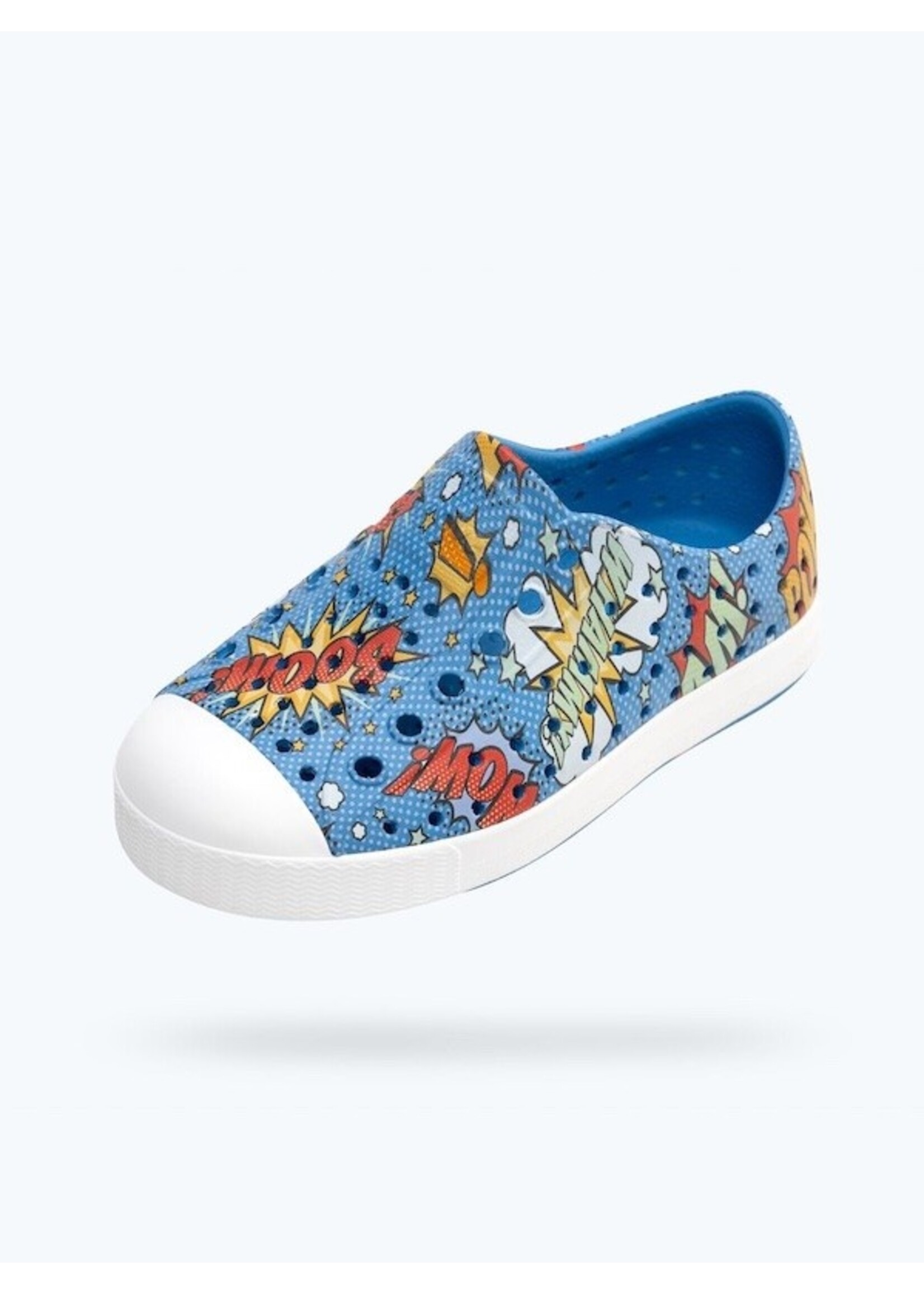 Native Shoes Native Shoes, Jefferson Boom Pow Print Child ||  Resting Blue /  Shell White