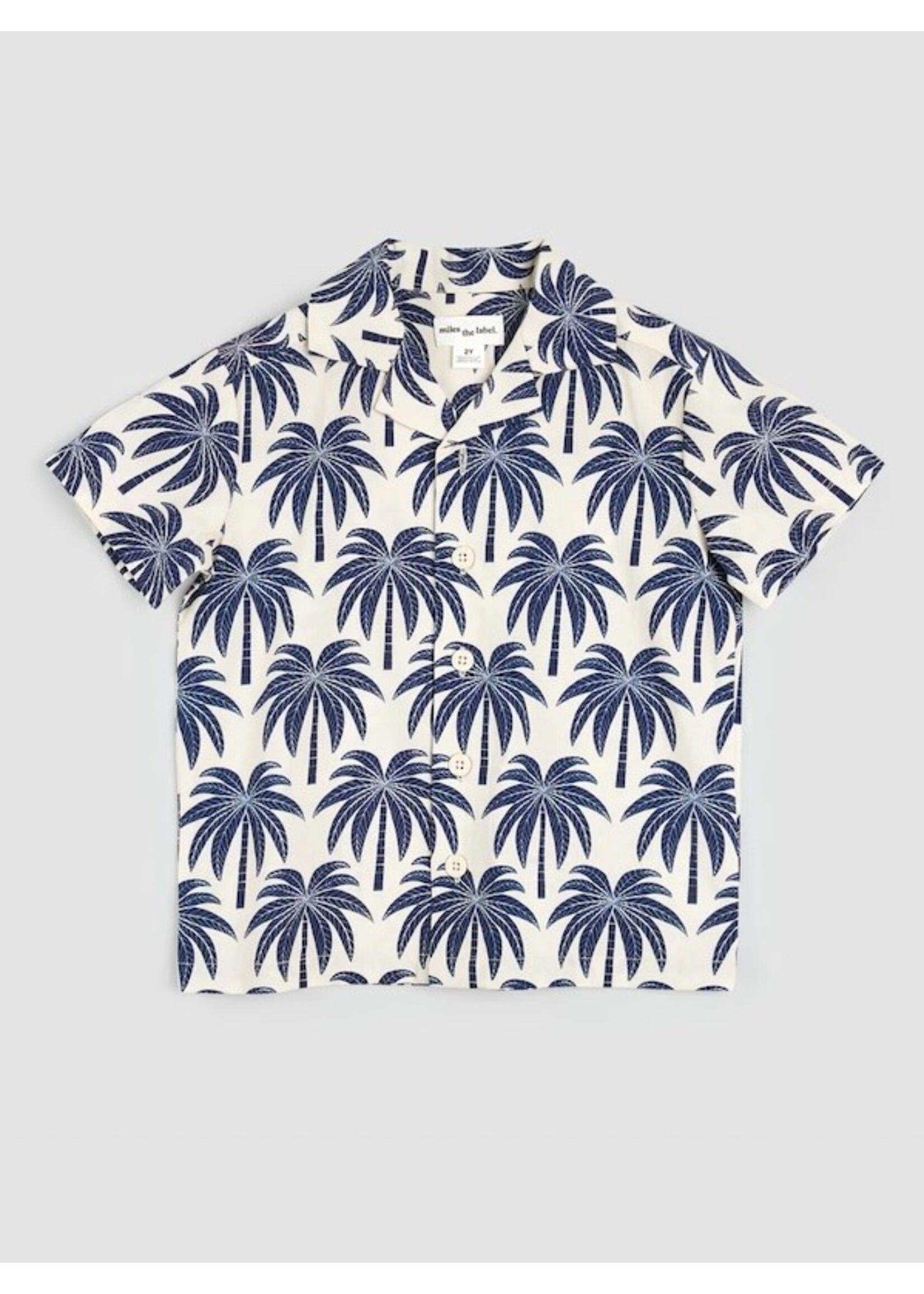 Miles the Label Miles Baby, Palm Tree Viscose Blend Camp Shirt || Beige