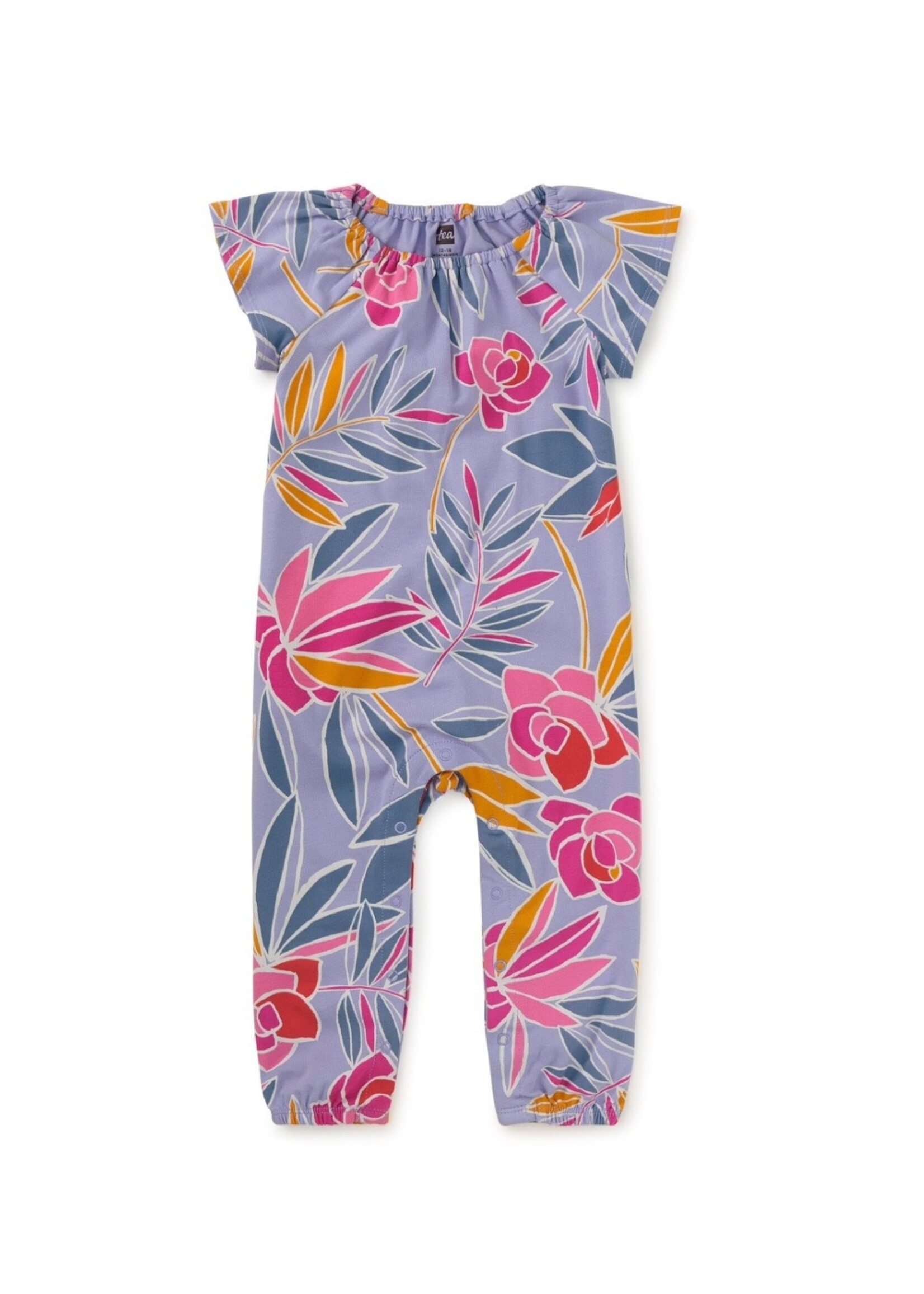 Tea Collection Tea Collection,  Flutter Sleeve Baby Romper || Tropical Gardenias
