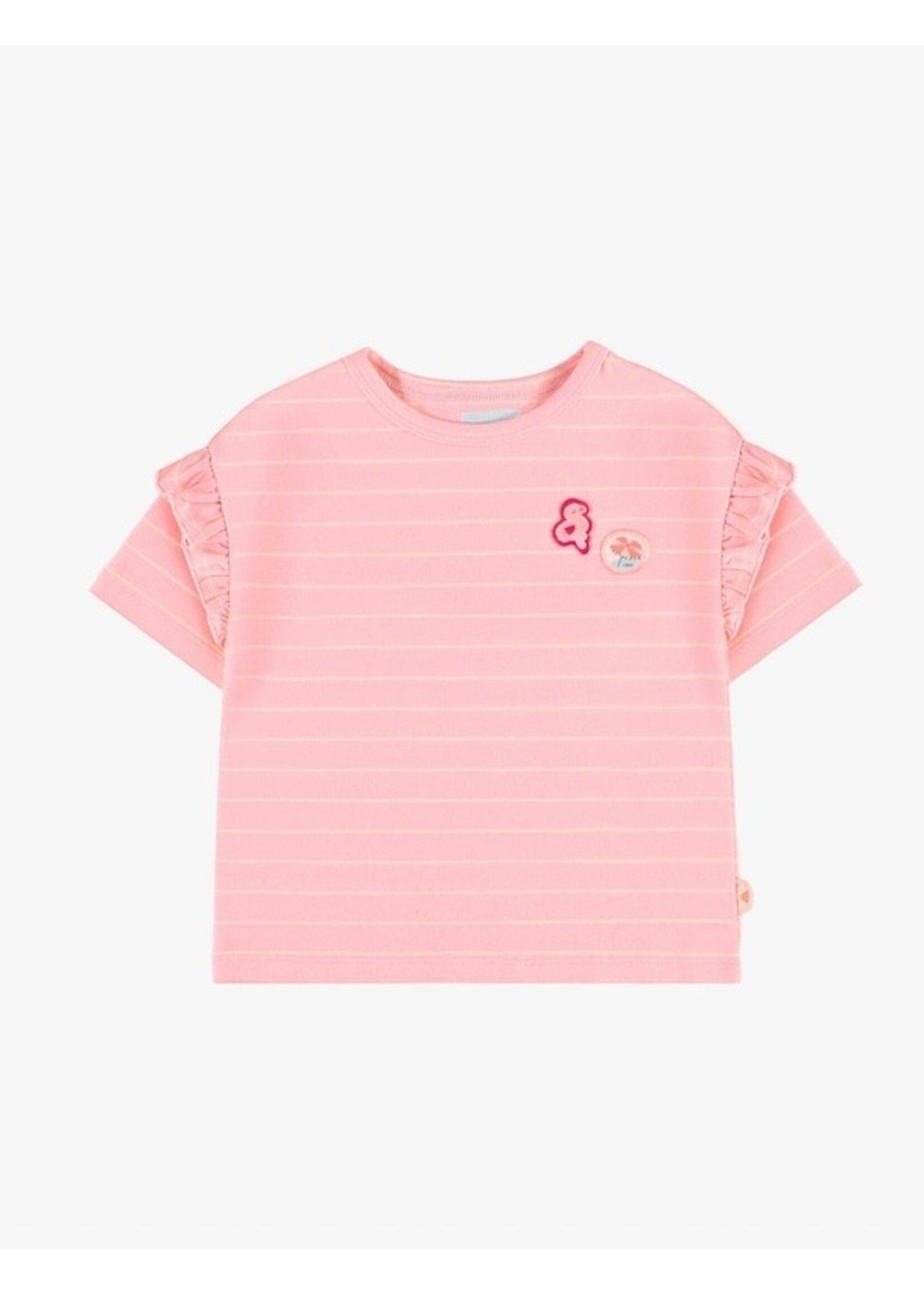 Souris Mini Souris Mini, Striped T-shirt with Ruffles|| Pink / Cream