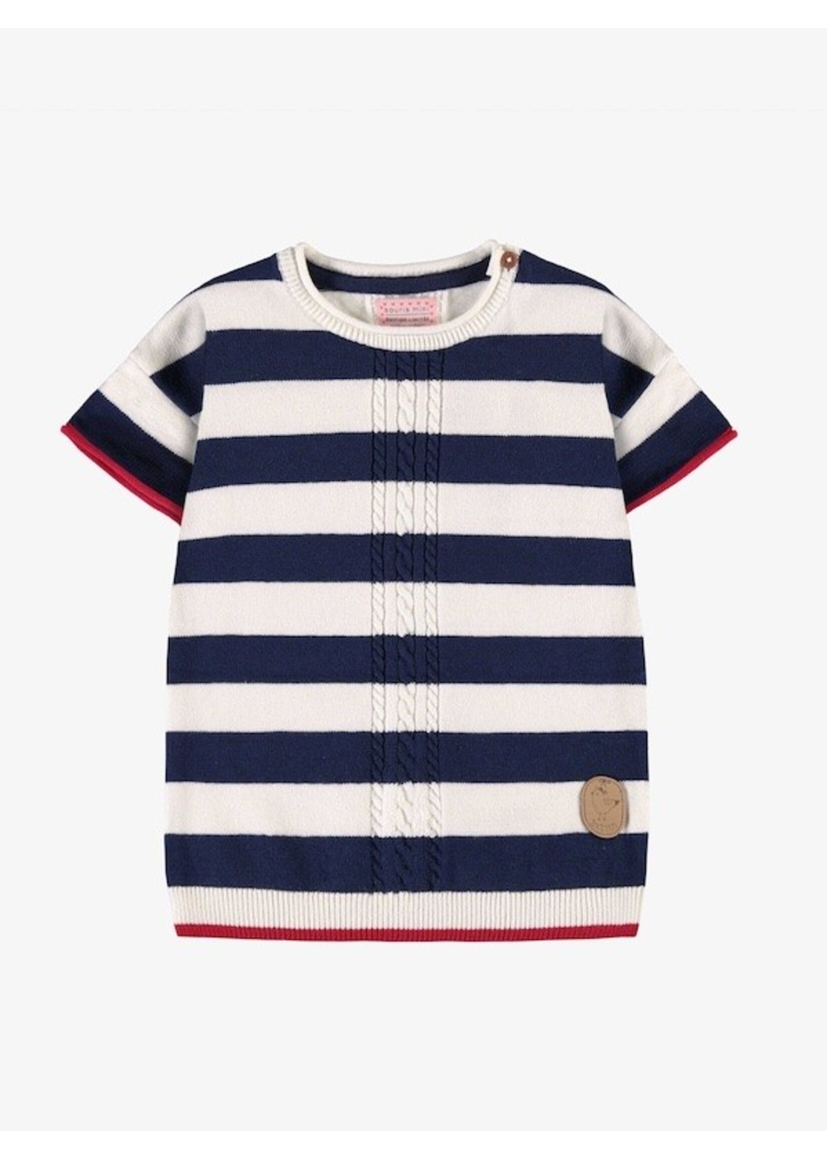 Souris Mini Souris Mini, Striped Knit Dress  || Cream and Navy Blue