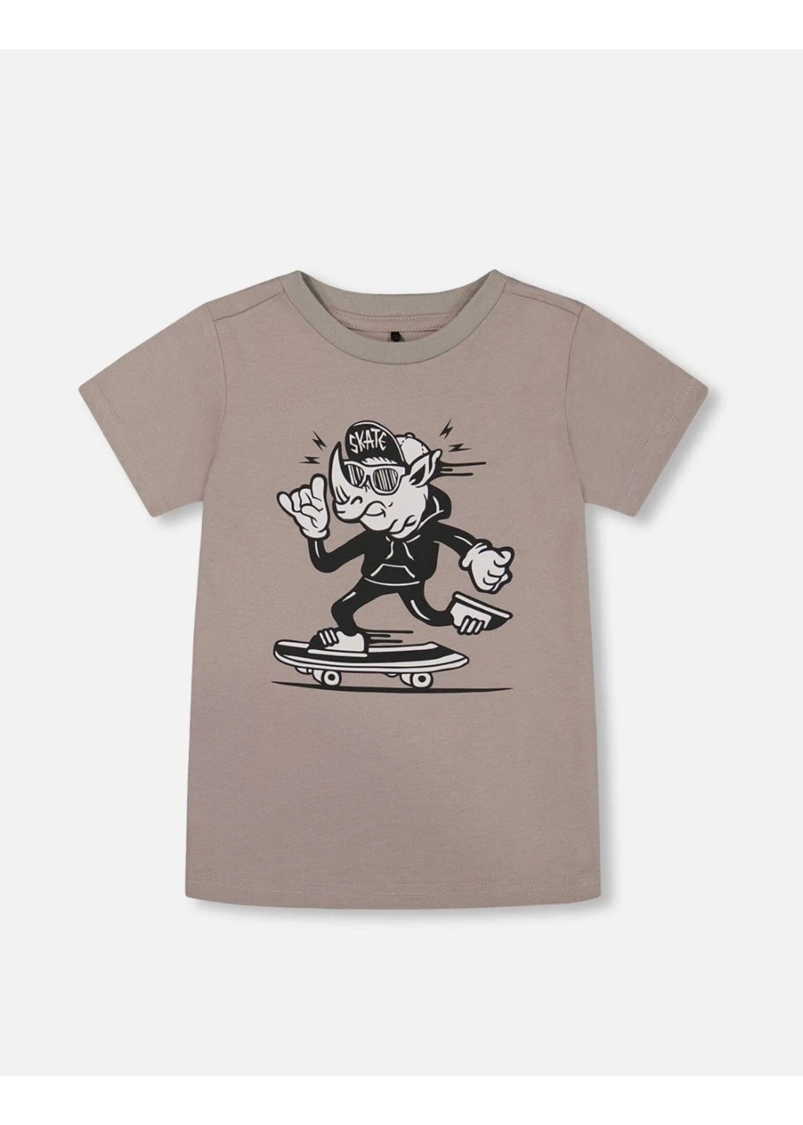 Deux Par Deux Deux Par Deux, Rhino Skateboarding Organic Cotton Graphic Tee || Gray, Black & White