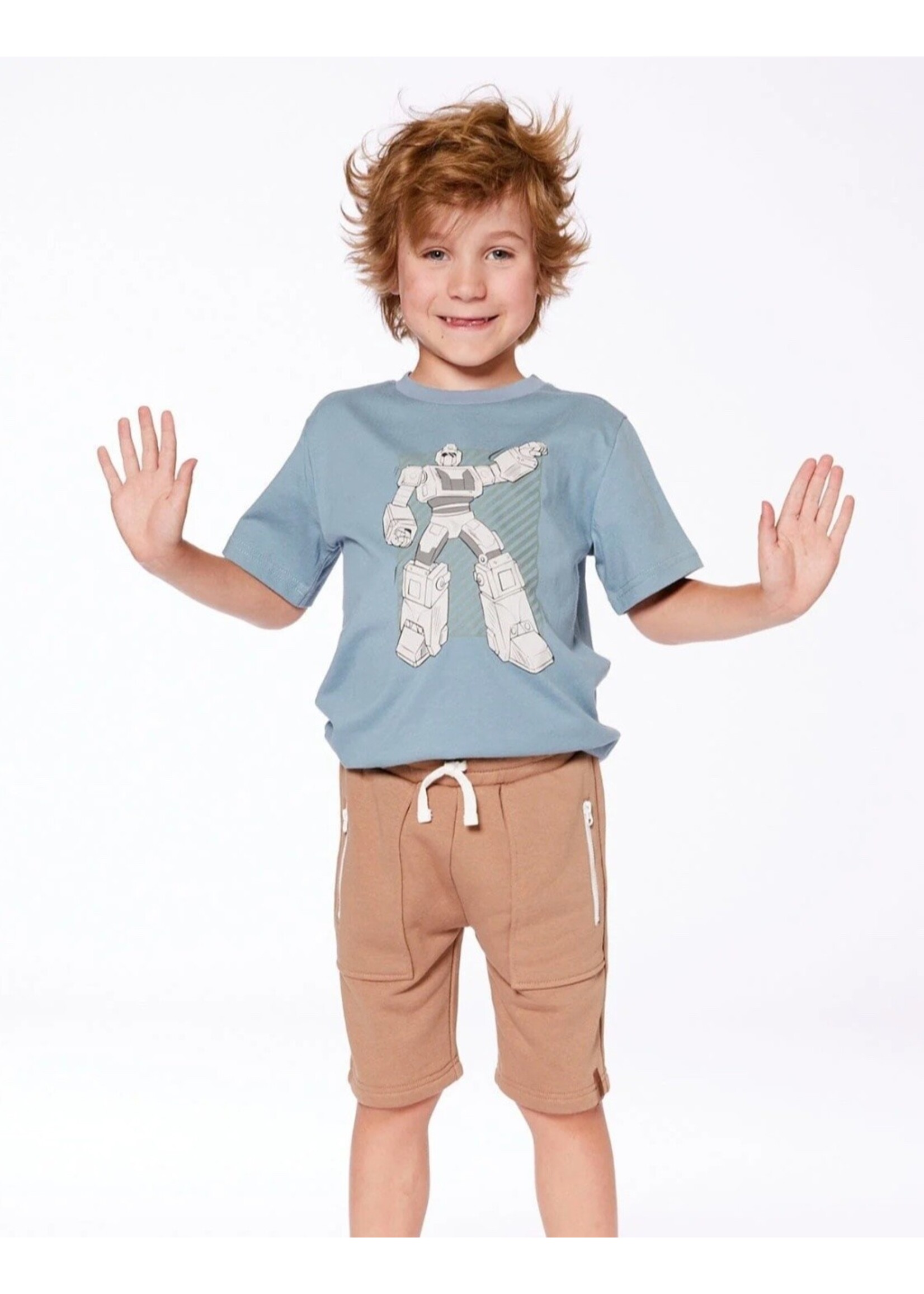 Deux Par Deux Deux Par Deux, Robot Organic Cotton Graphic Tee || Grayish Teal
