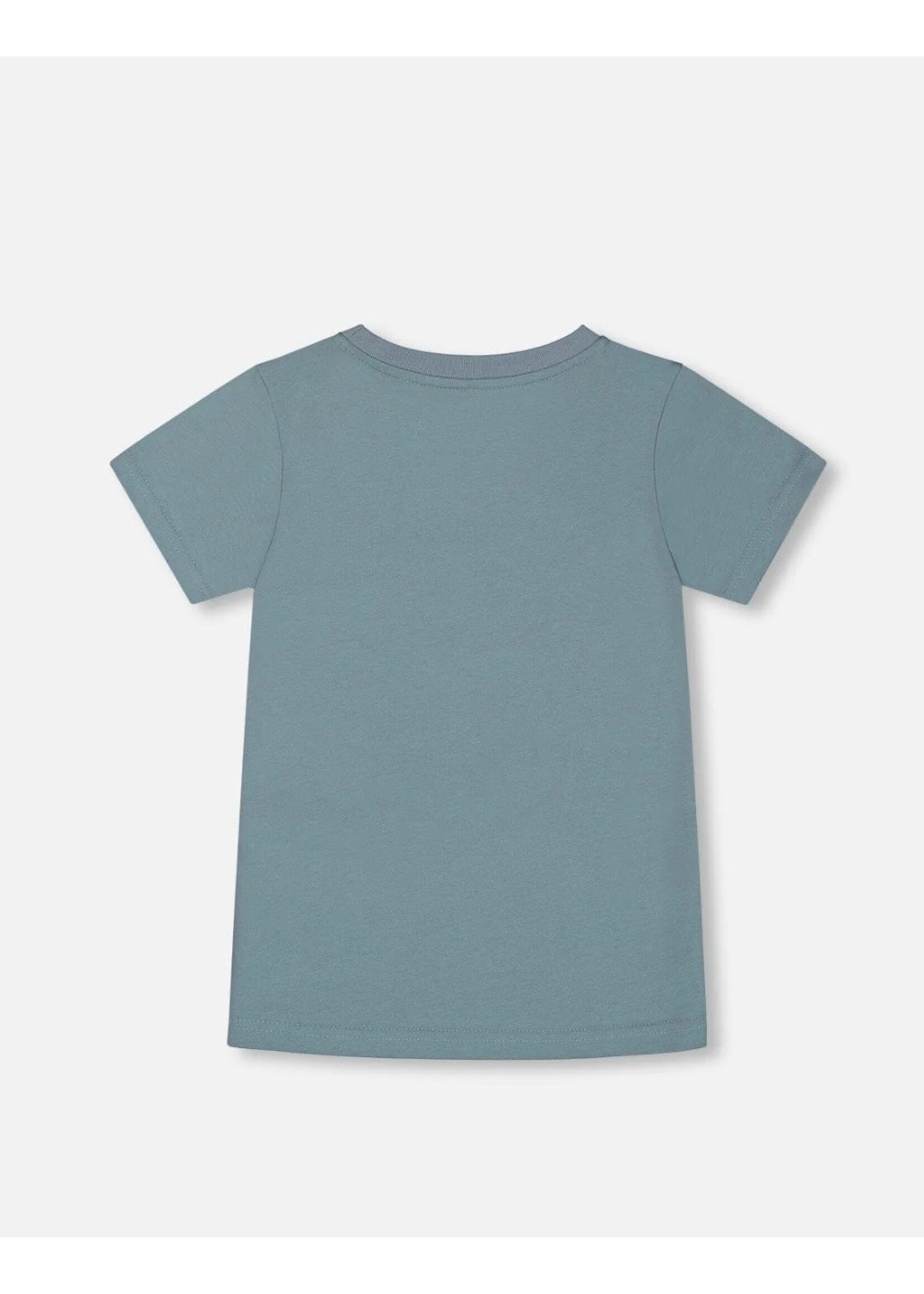 Deux Par Deux Deux Par Deux, Robot Organic Cotton Graphic Tee || Grayish Teal