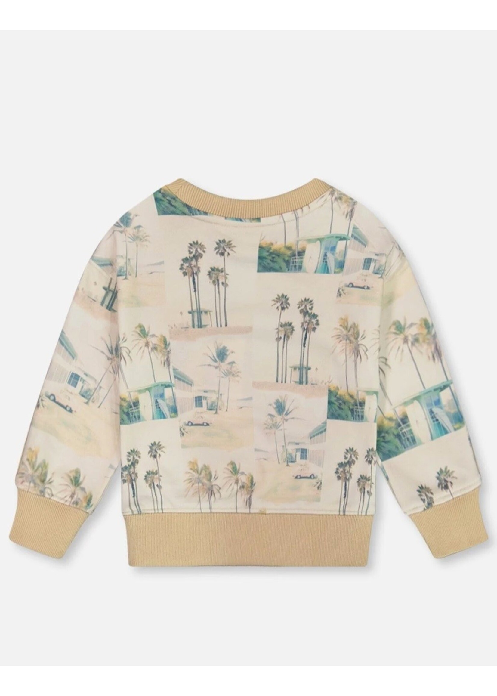 Deux Par Deux Deux Par Deux, Palm Tree Print Pullover Sweatshirt || Beige / Teal