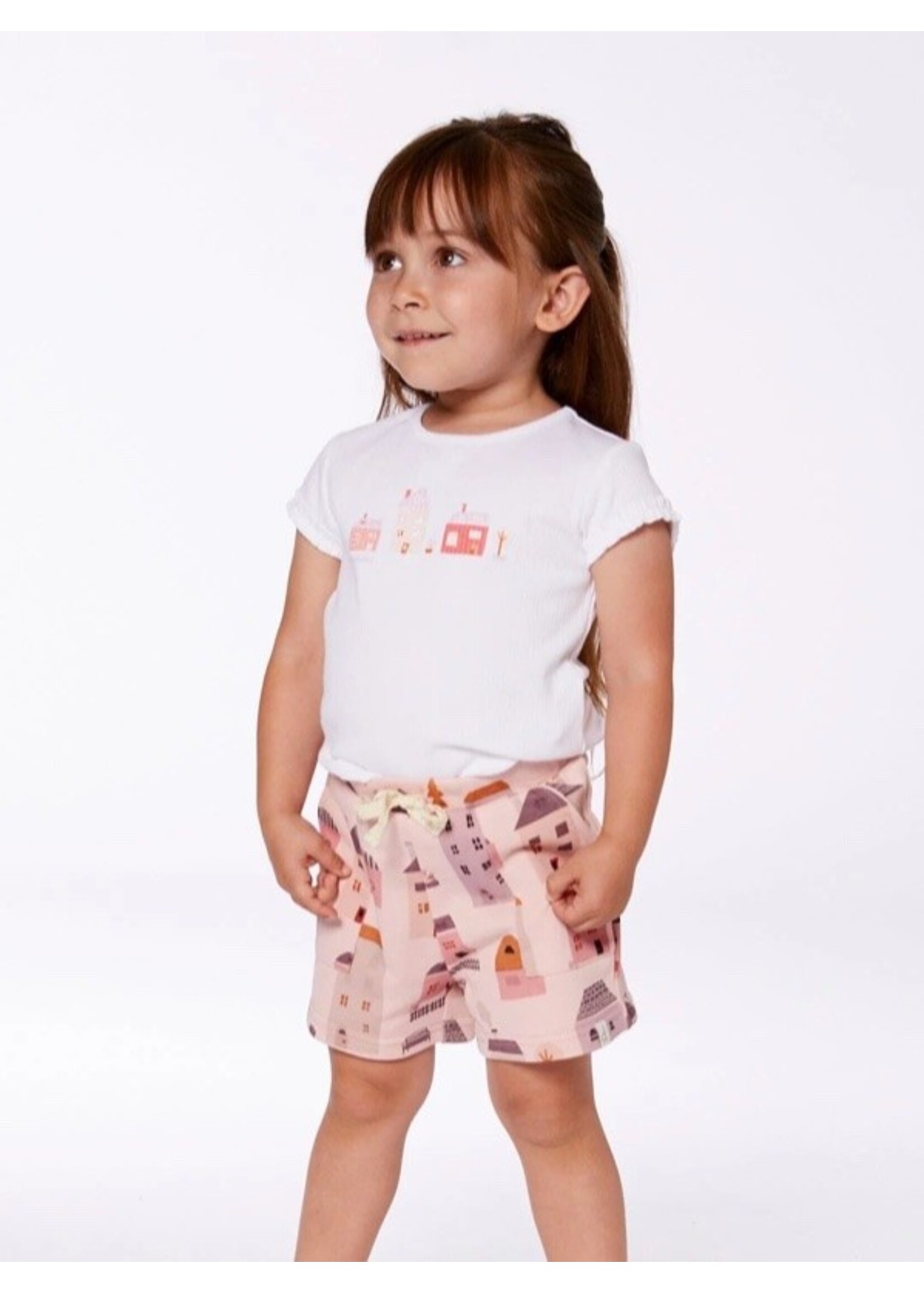 Deux Par Deux Deux Par Deux, Pink House Print Flat Back Rib Top || White