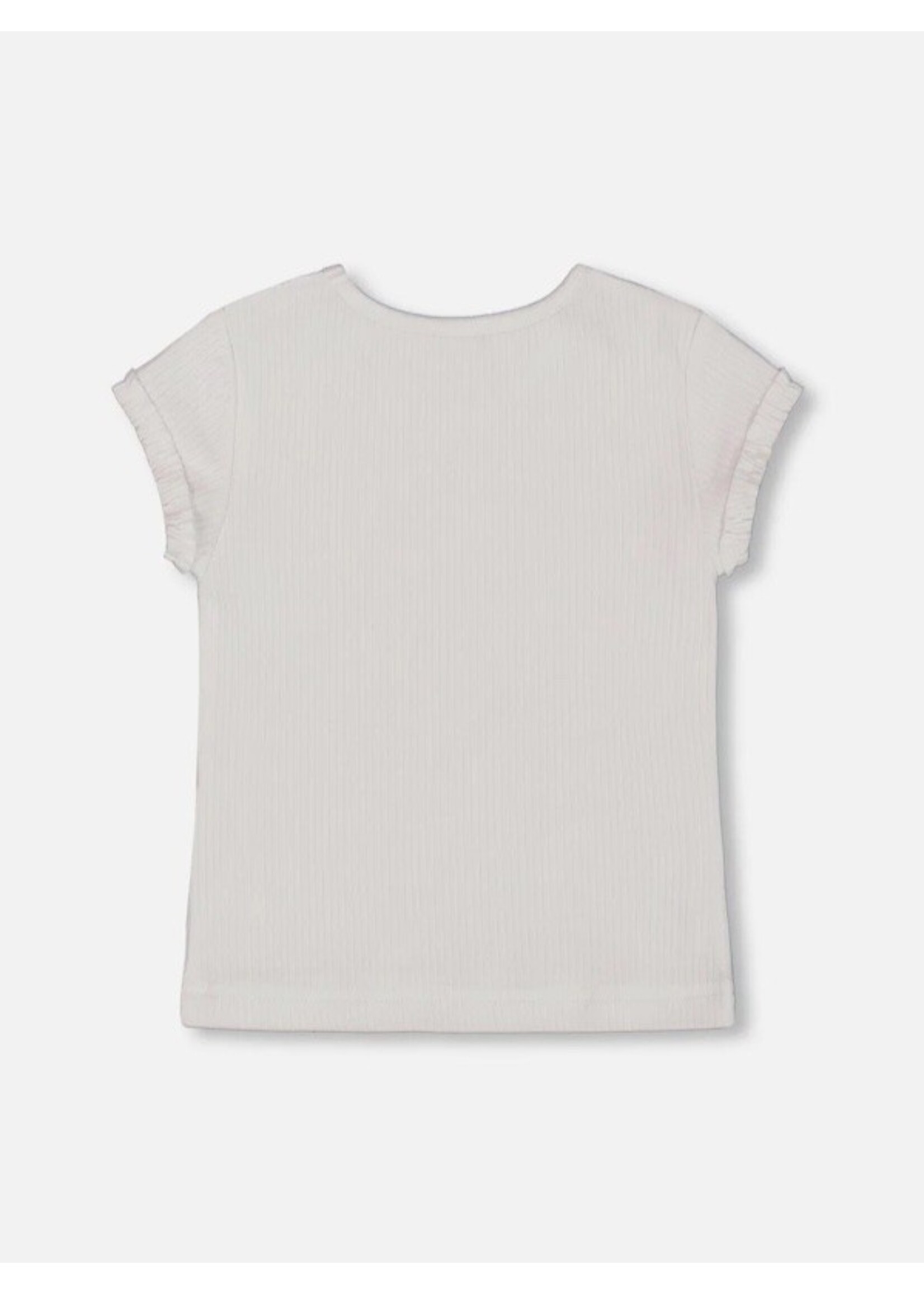 Deux Par Deux Deux Par Deux, Pink House Print Flat Back Rib Top || White