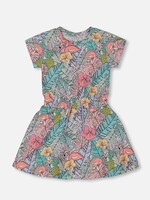 Deux Par Deux Deux Par Deux, Printed French Terry Dress || Lilac Tropical And Pink Flamingos