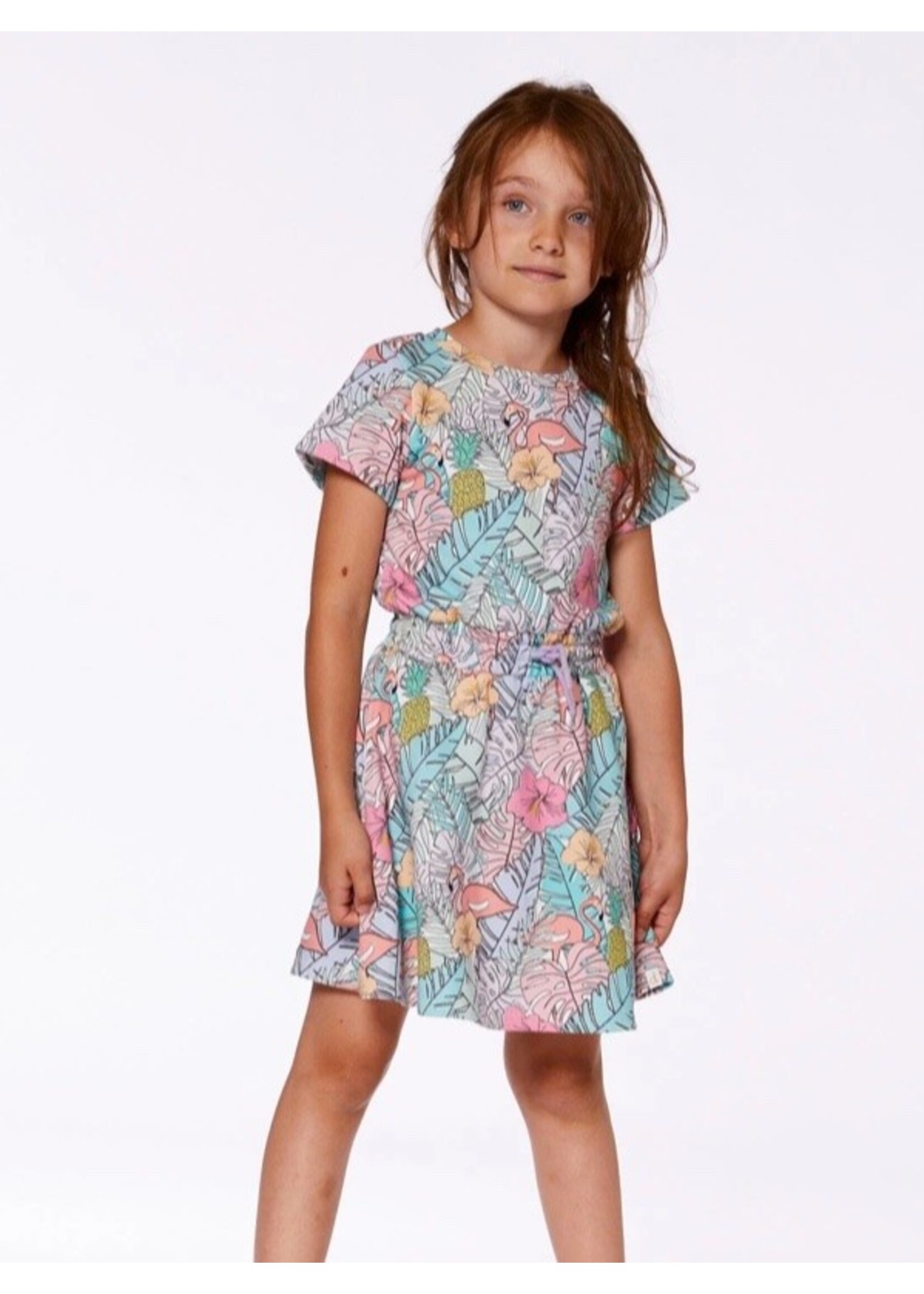 Deux Par Deux Deux Par Deux, Printed French Terry Dress || Lilac Tropical And Pink Flamingos