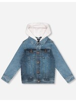 Deux Par Deux Deux Par Deux, Denim Jacket With French Terry Hood White / Blue