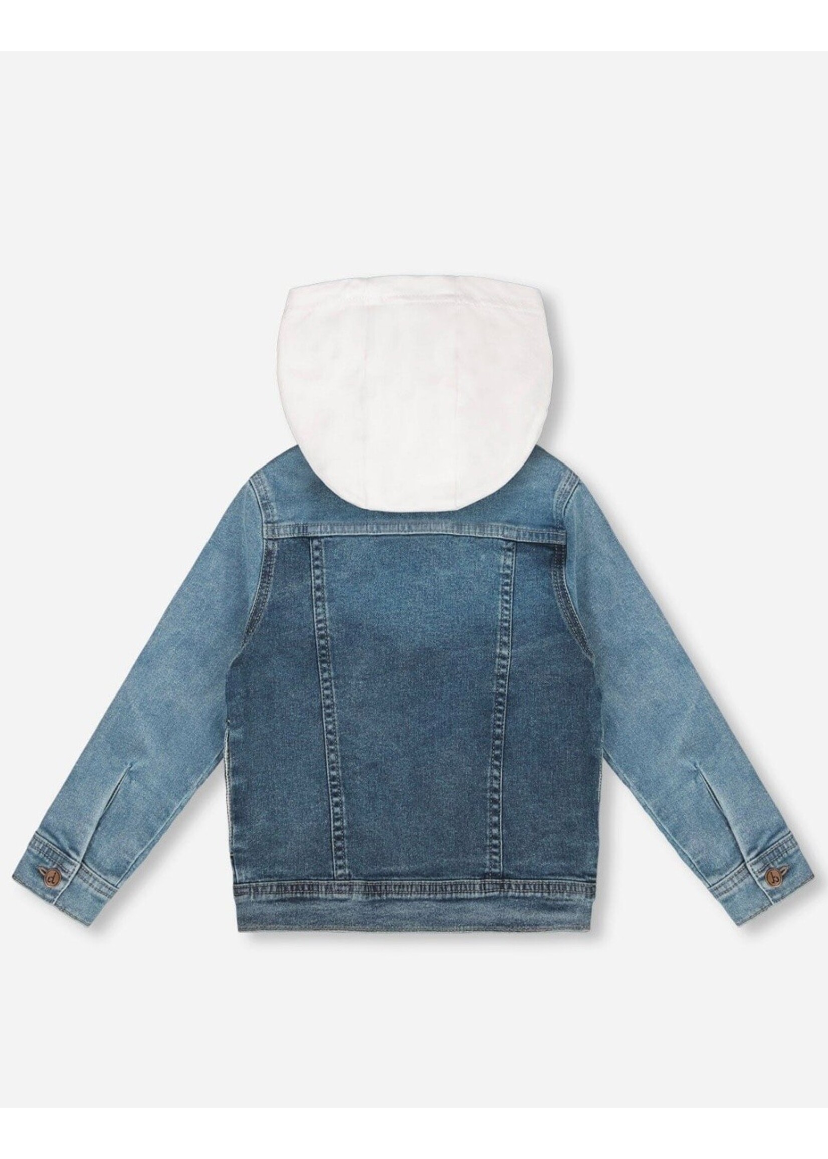 Deux Par Deux Deux Par Deux, Denim Jacket With French Terry Hood White / Blue