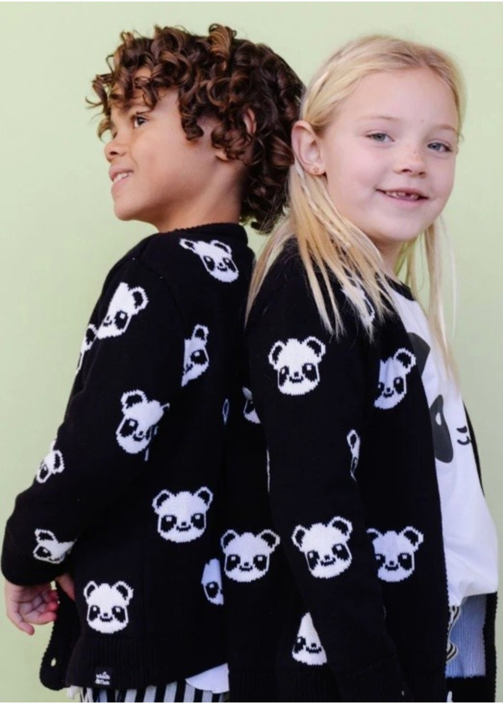 Whistle & Flute Whistle & Flute, Kawaii Panda Allover Knit Cardigan || Black / White