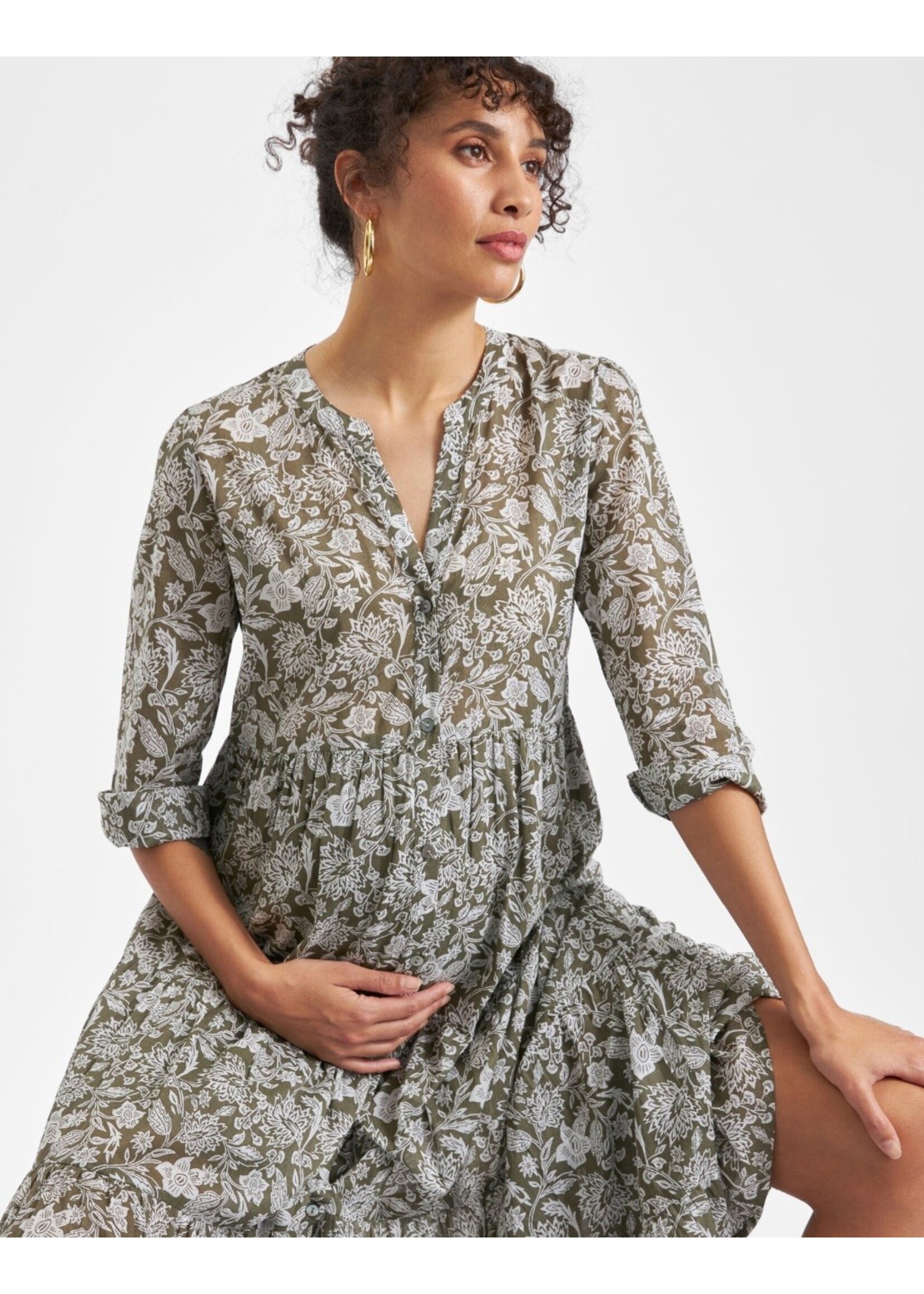 Ripe Maternity Ripe Maternity, Ezra Tiered Dress || Olive / White