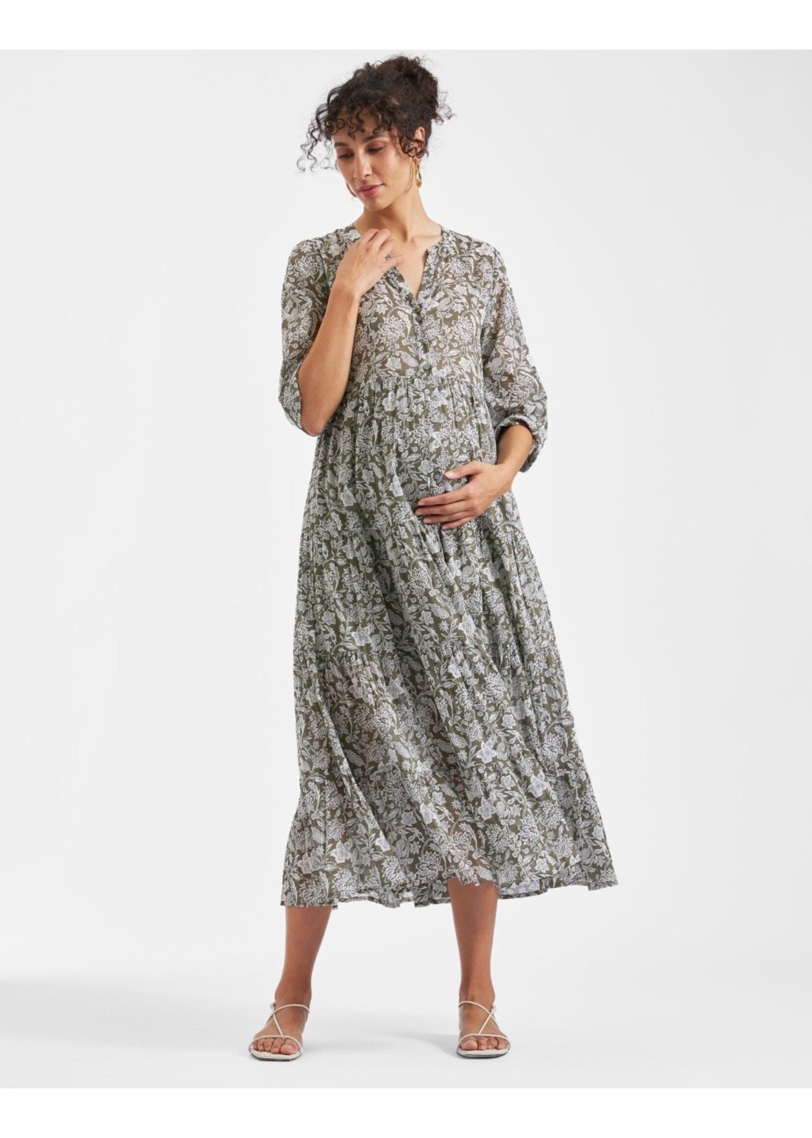 Ripe Maternity Ripe Maternity, Ezra Tiered Dress || Olive / White