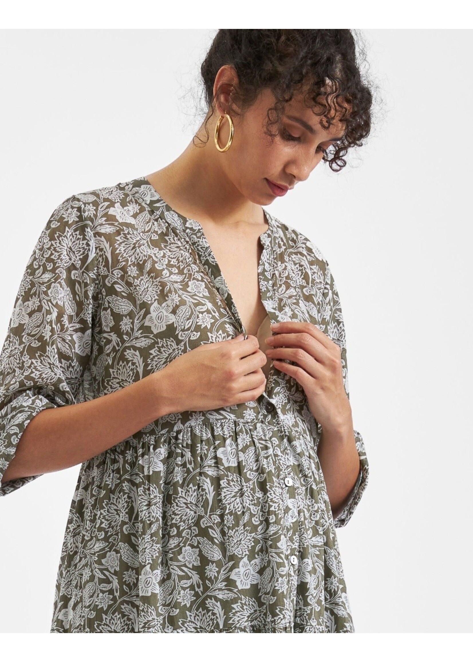Ripe Maternity Ripe Maternity, Ezra Tiered Dress || Olive / White
