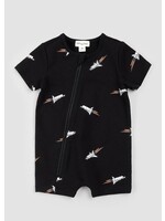 Miles the Label Miles the Label, Space Shuttle Print Short Sleeve Romper || Black