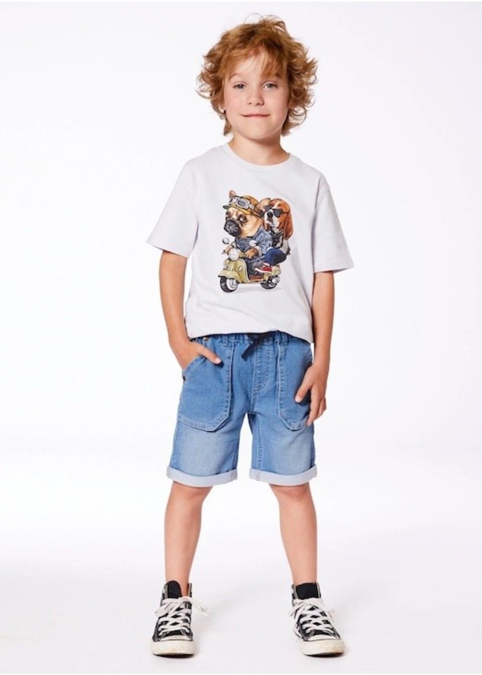 Deux Par Deux Deux Par Deux, Puppies Print Organic Cotton Graphic Tee || Pale Blue
