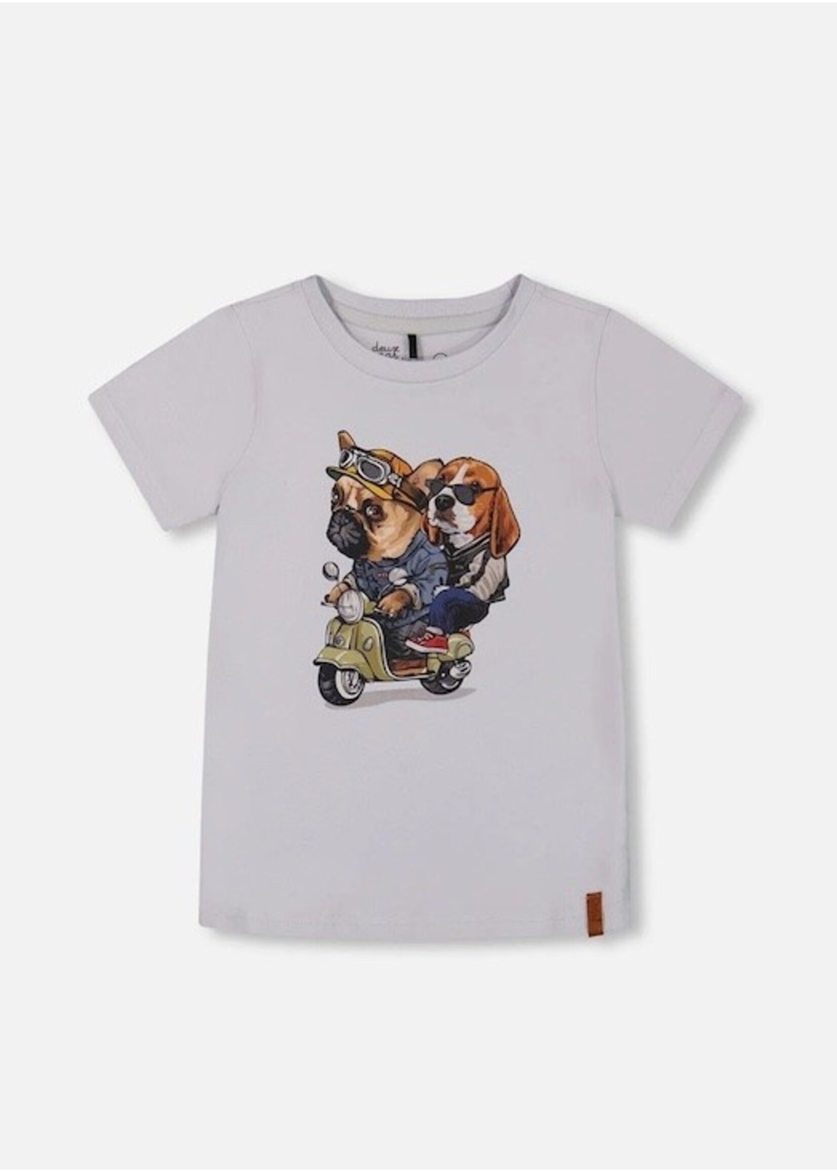 Deux Par Deux Deux Par Deux, Puppies Print Organic Cotton Graphic Tee || Pale Blue