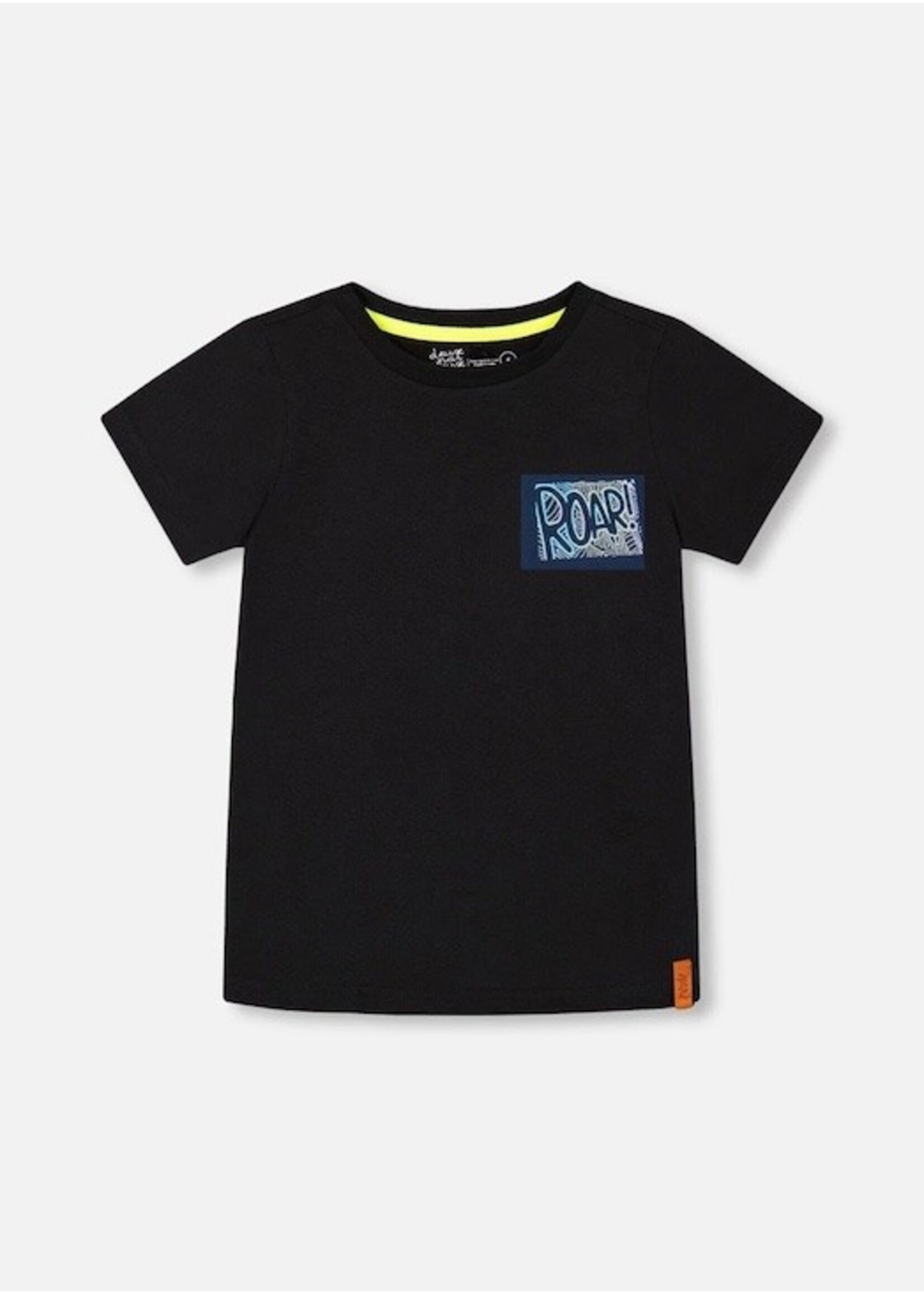 Deux Par Deux Deux Par Deux, Dino Print Organic Cotton Graphic Tee || Black Multicolored