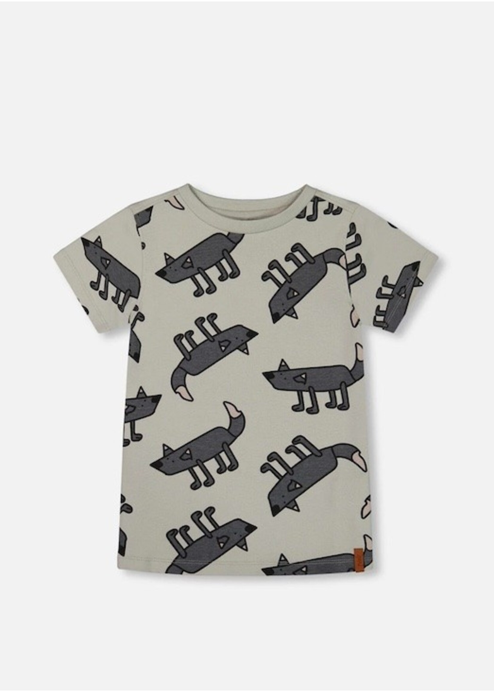 Deux Par Deux Deux Par Deux,  Gray Wolf Print Organic Cotton Graphic Tee || Minral Grey