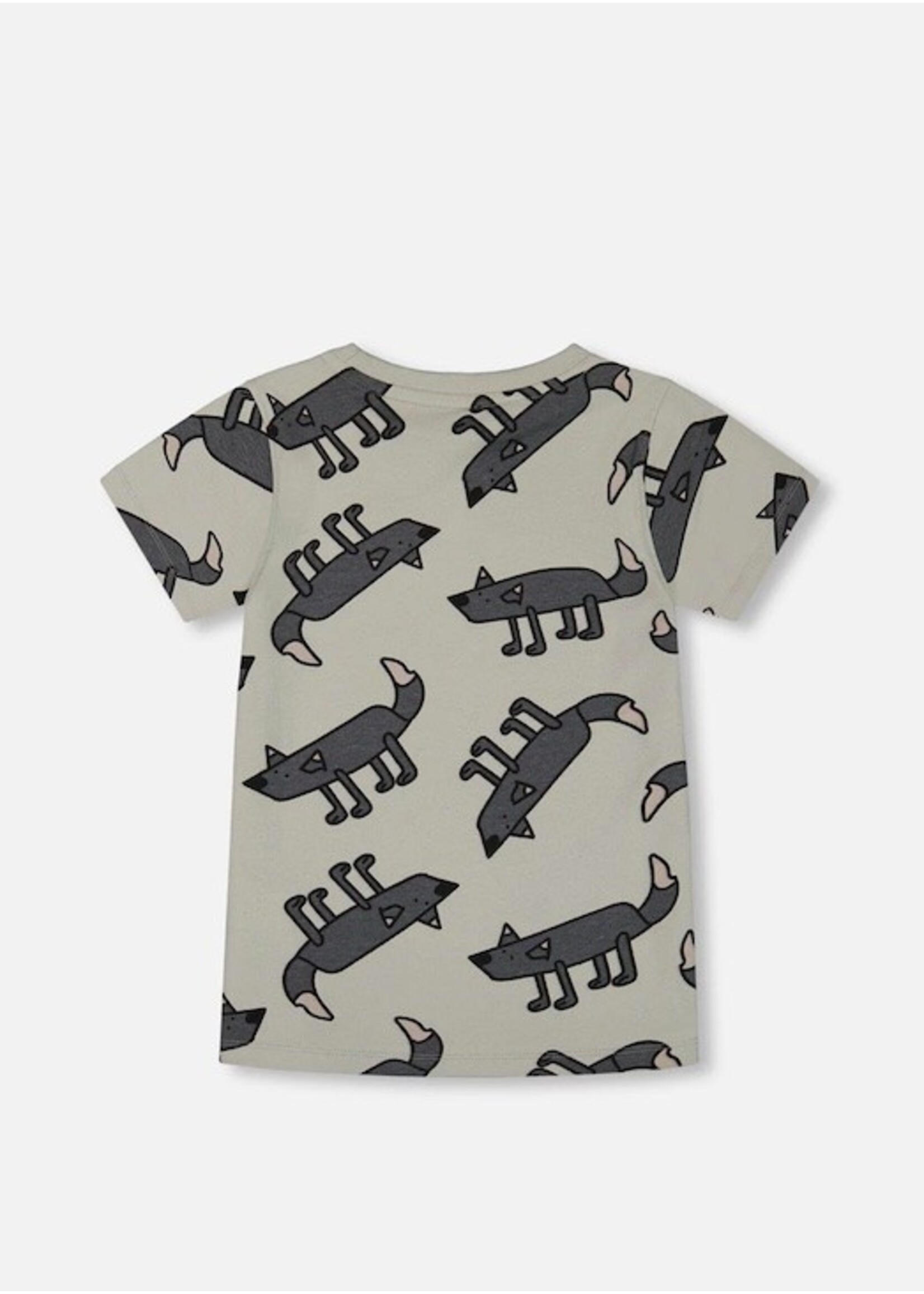 Deux Par Deux Deux Par Deux,  Gray Wolf Print Organic Cotton Graphic Tee || Minral Grey