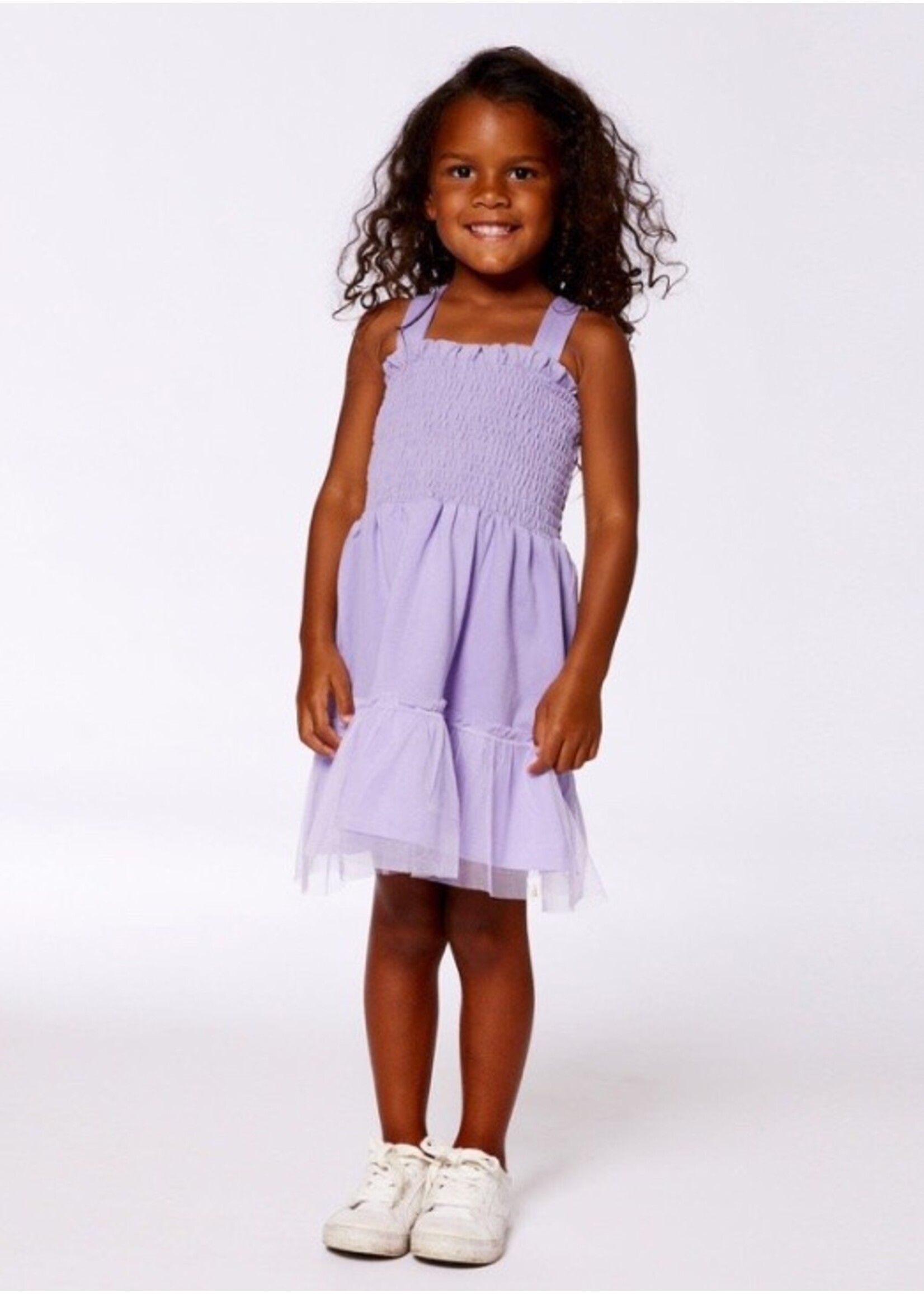 Deux Par Deux Deux Par Deux, Smocked Organic Cotton Dress With Mesh Frill || Lilac