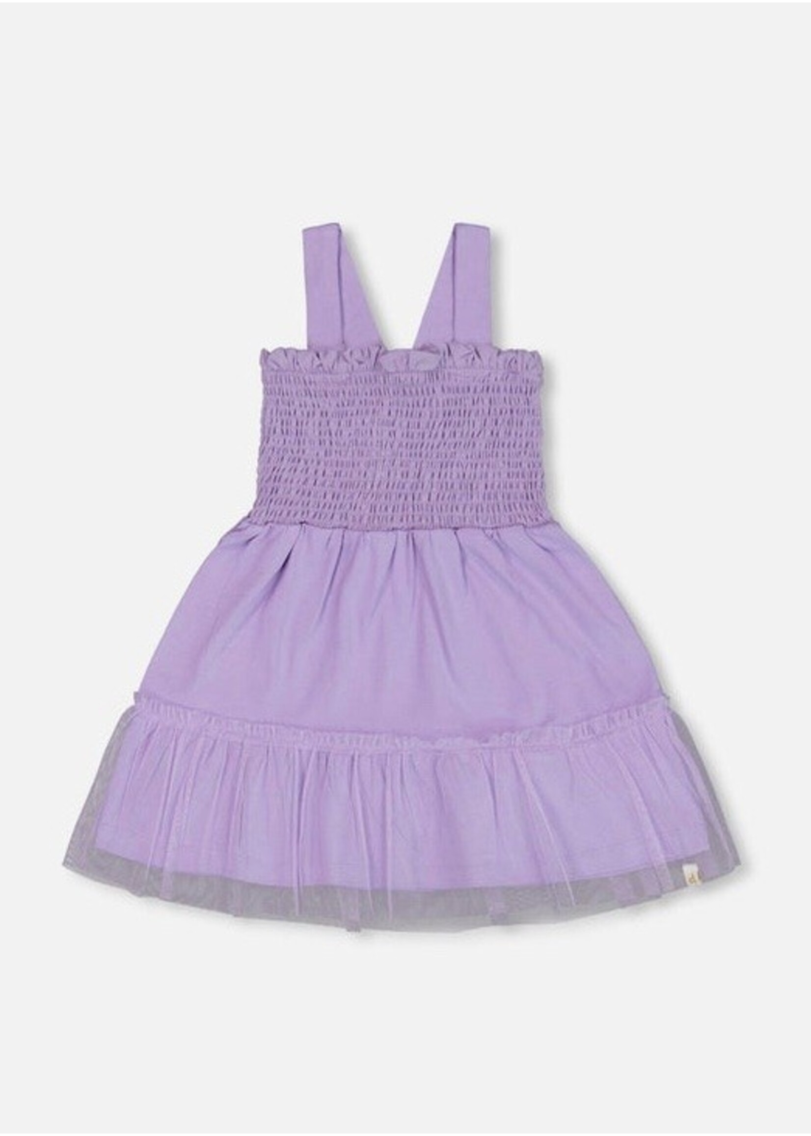 Deux Par Deux Deux Par Deux, Smocked Organic Cotton Dress With Mesh Frill || Lilac