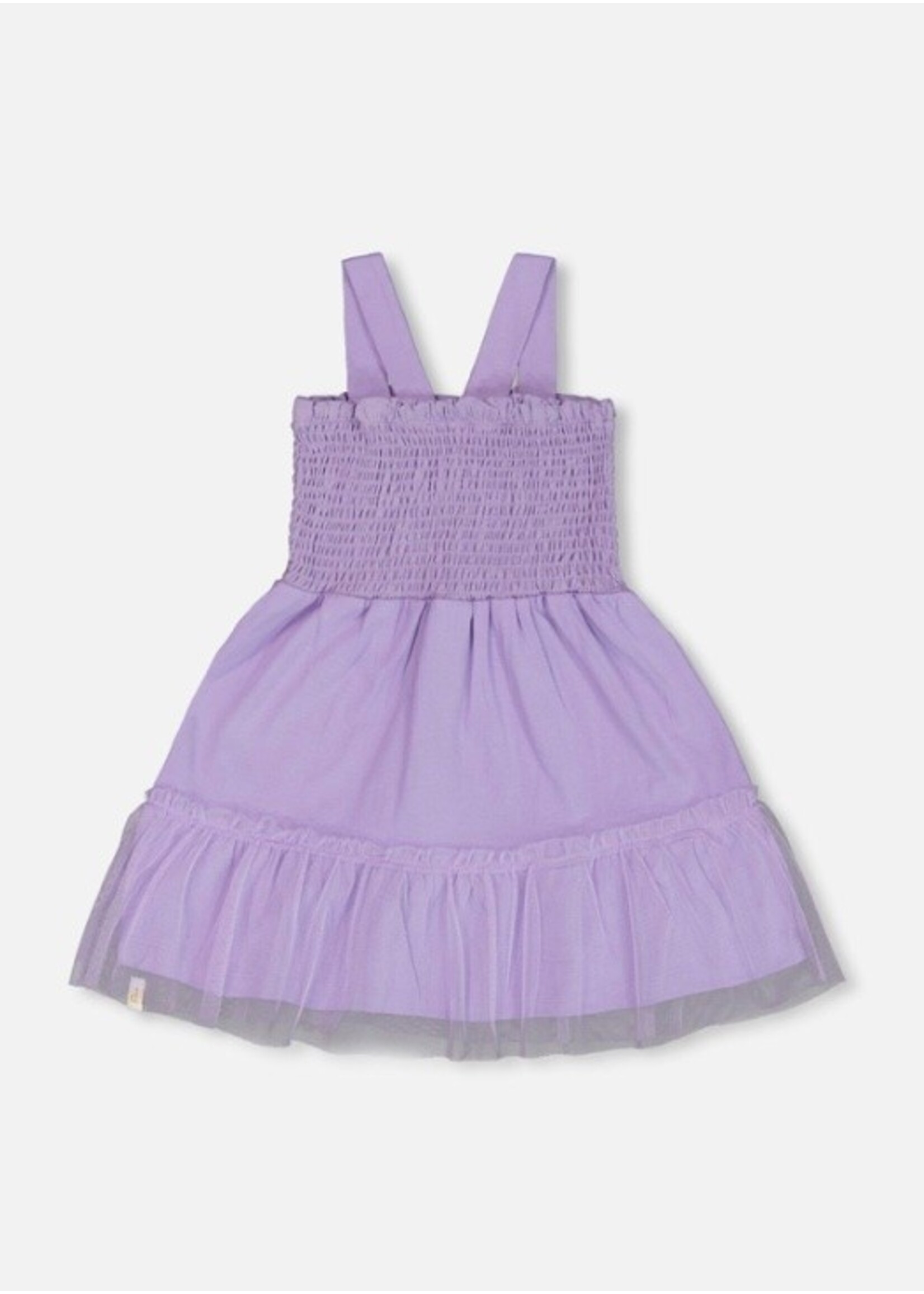 Deux Par Deux Deux Par Deux, Smocked Organic Cotton Dress With Mesh Frill || Lilac