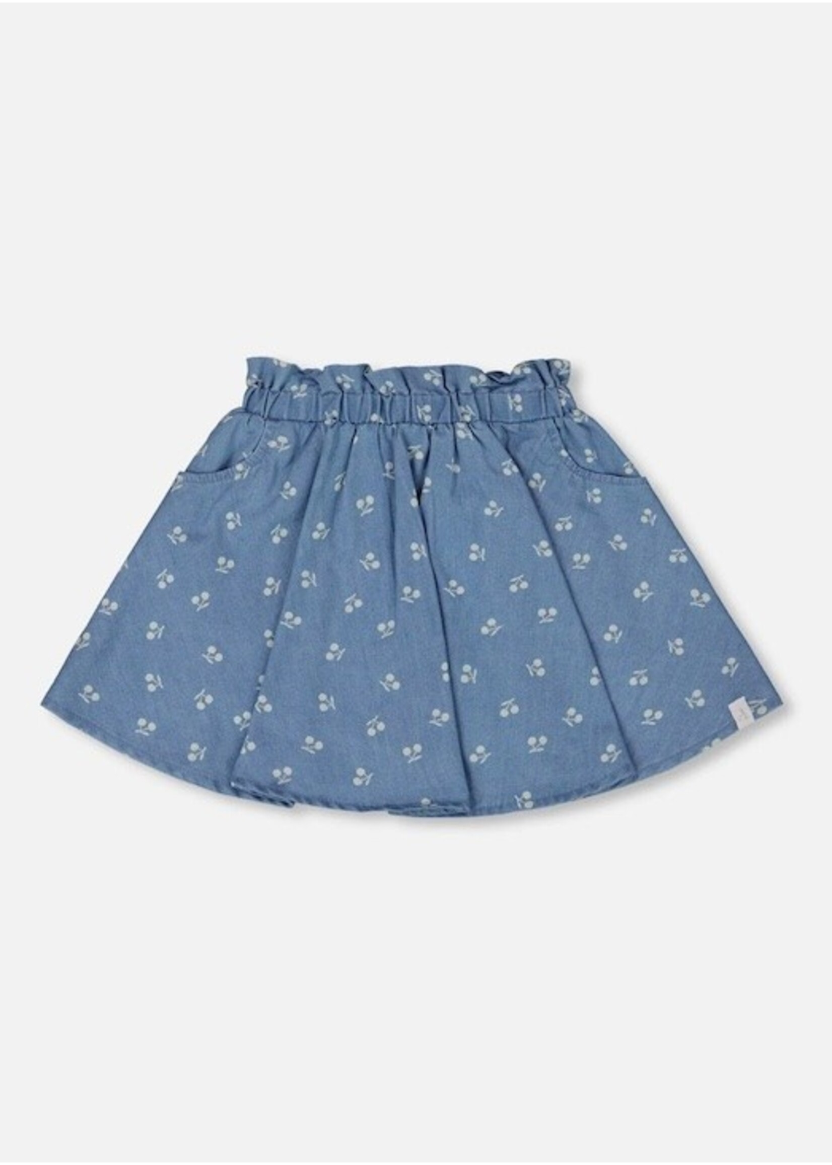 Deux Par Deux Deux Par Deux, White Cherries Printed Chambray Skort || Blue
