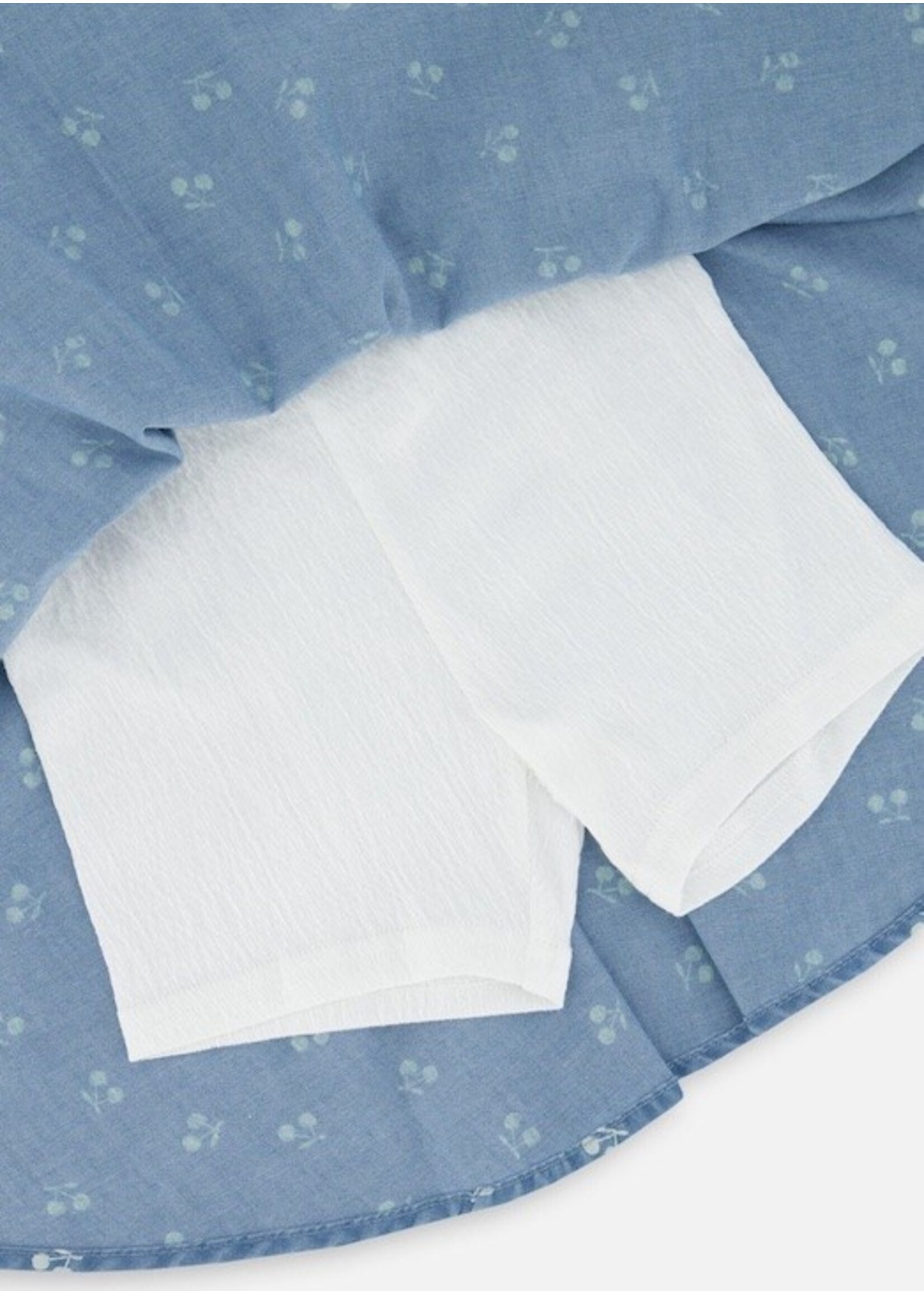Deux Par Deux Deux Par Deux, White Cherries Printed Chambray Skort || Blue