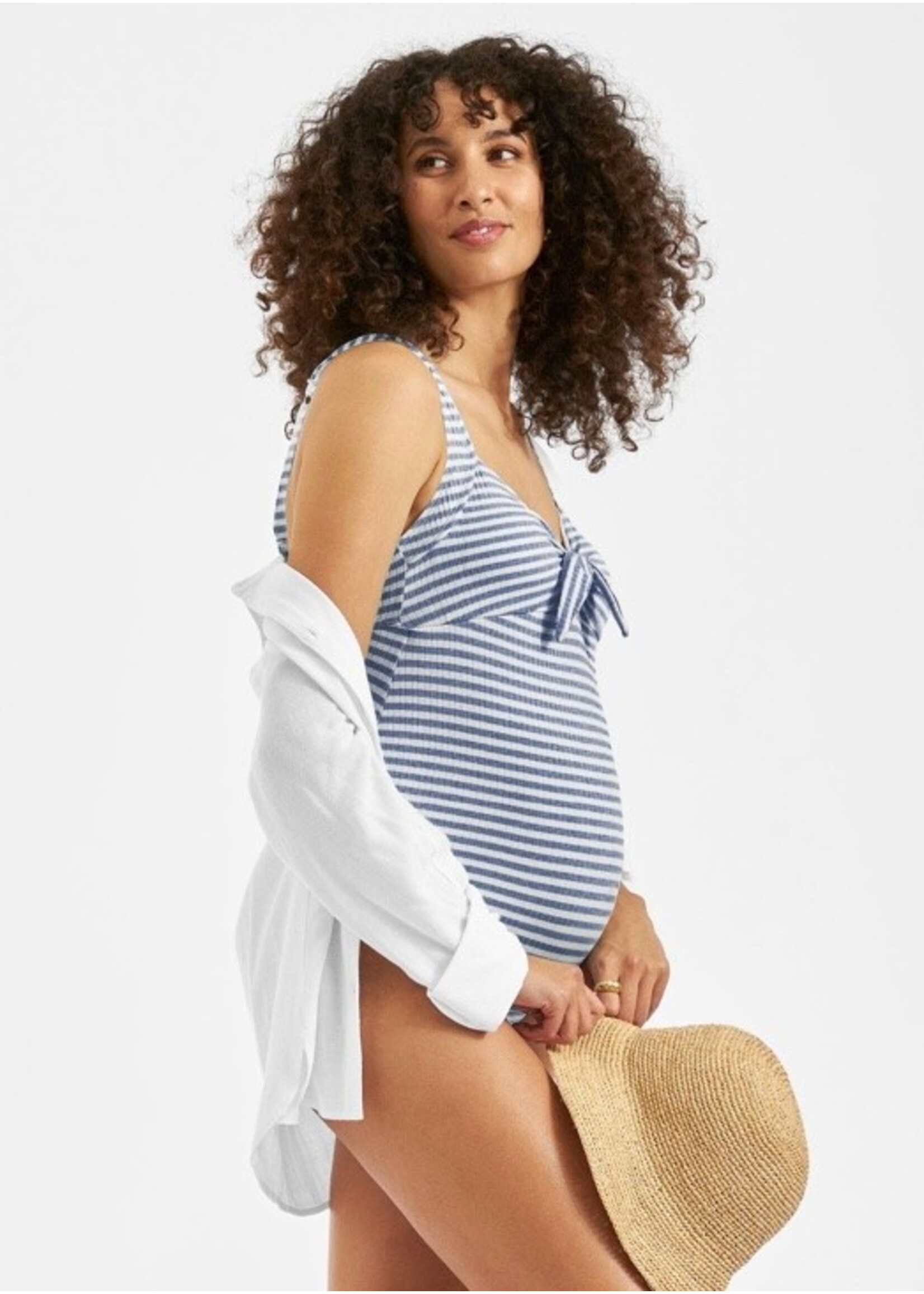 Ripe Maternity Ripe Maternity, Dune Stripe One Piece Washed || Indigo / White
