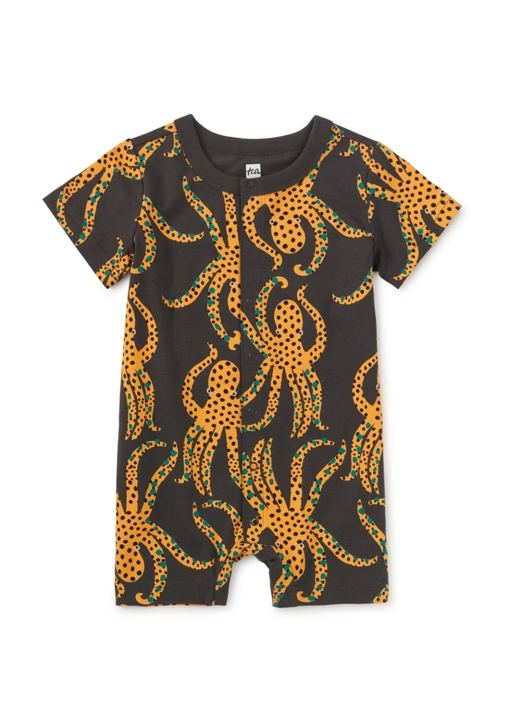Tea Collection Tea Collection, Button-Up Baby Romper || Jaguar Spotted Octopus