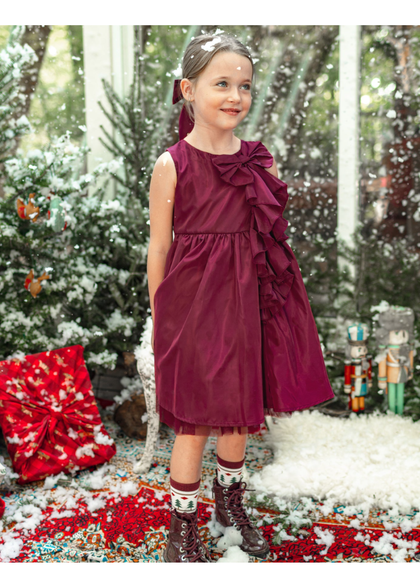 Souris Mini Souris Mini,  Flared Dress with Wide Taffeta Straps || Red